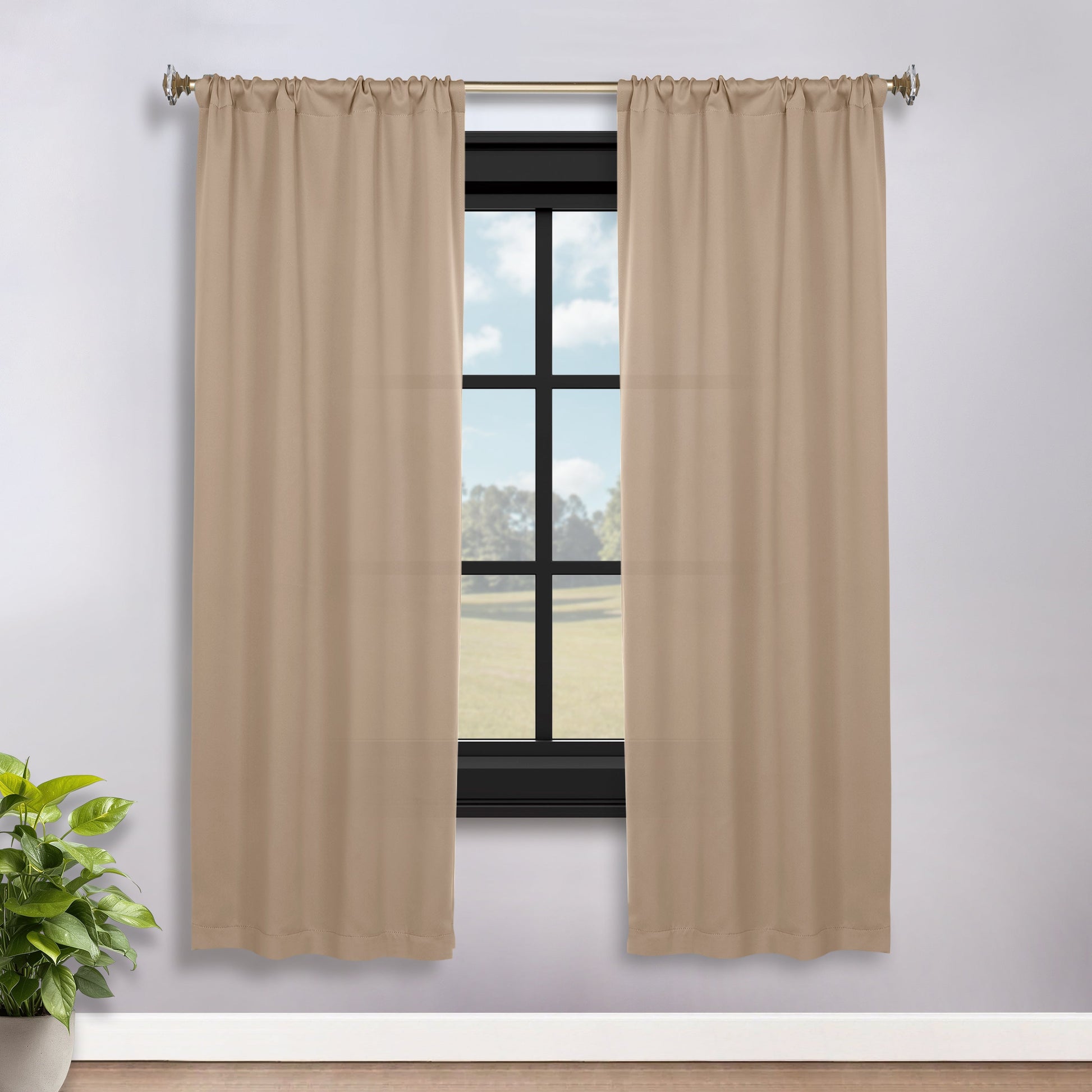 Solid Room Darkening Rod Pocket Blackout Curtain Panels, Set of 2 - SmokeyAsh