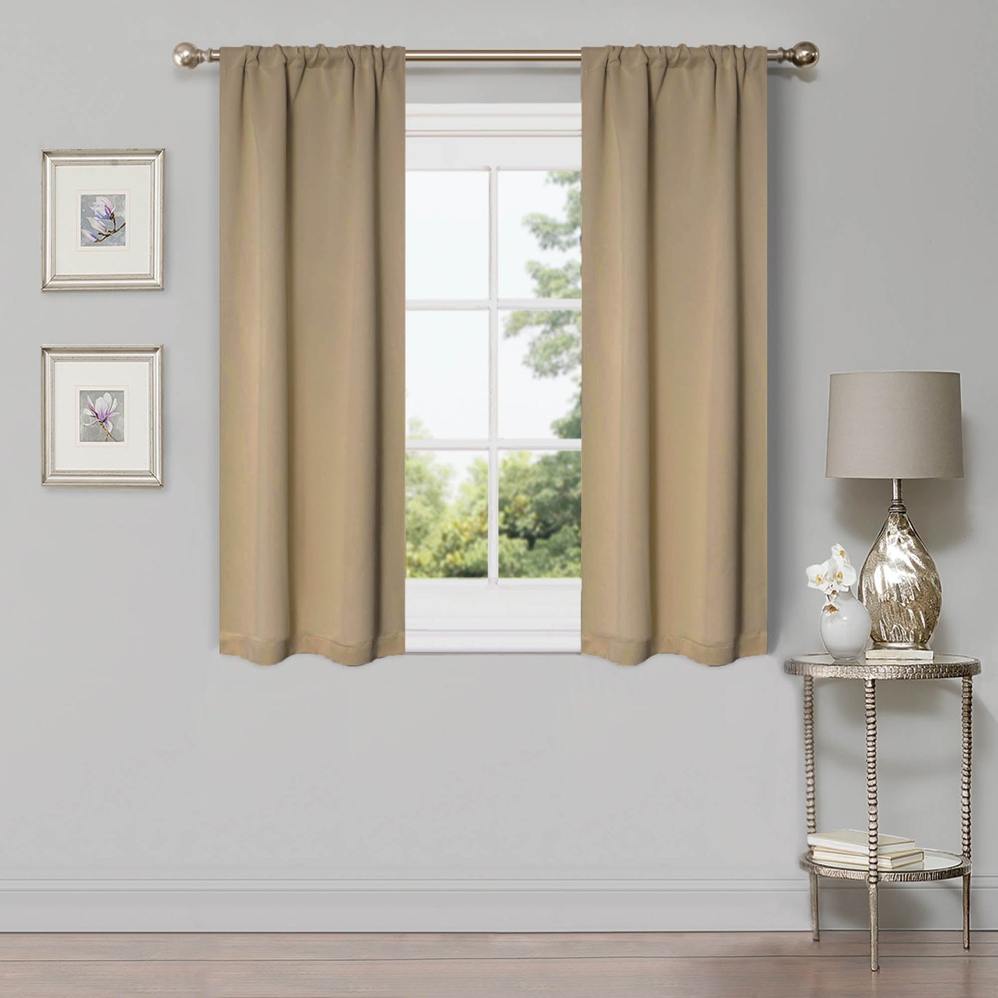 Solid Room Darkening Rod Pocket Blackout Curtain Panels, Set of 2 - SmokeyAsh