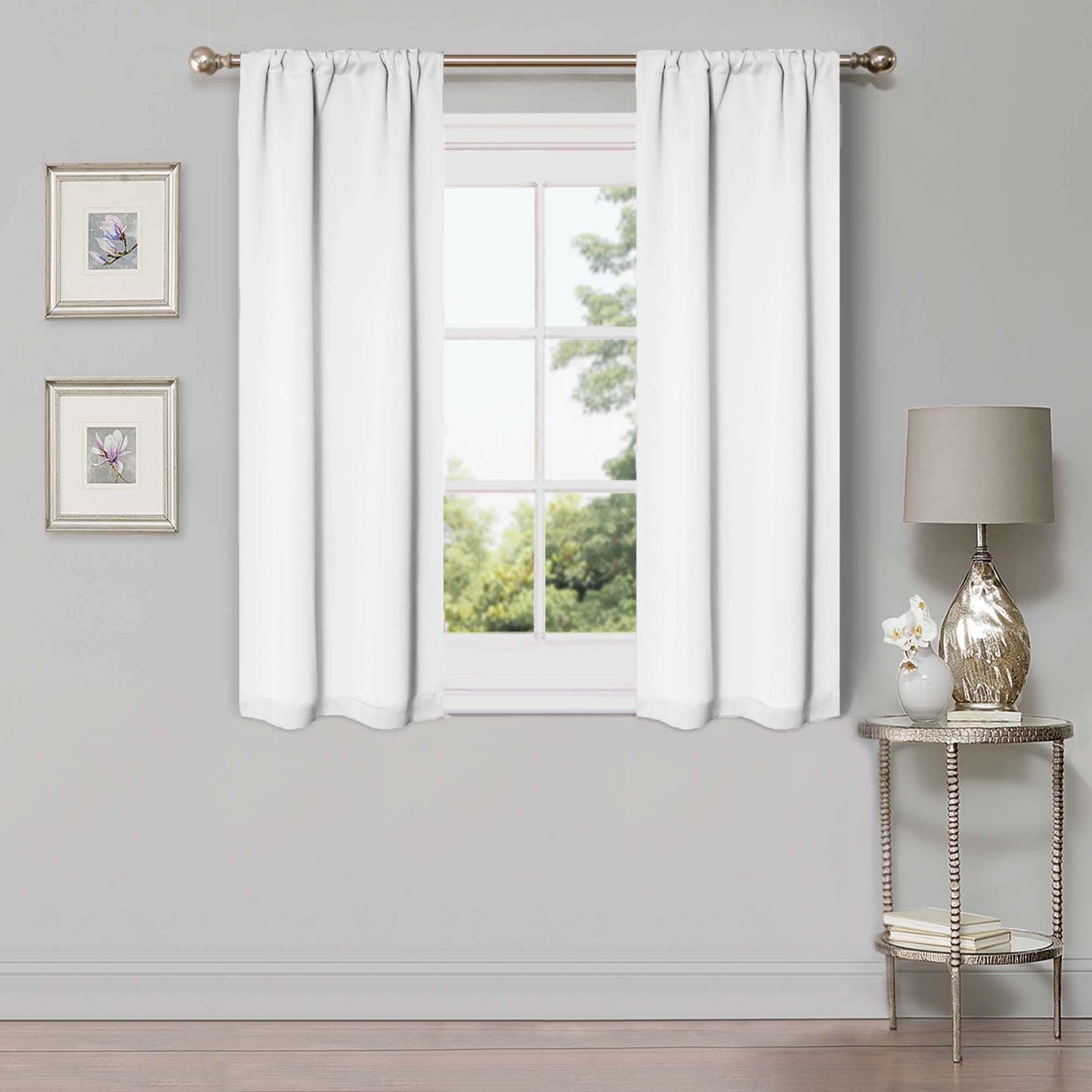 Solid Machine Washable Room Darkening Blackout Curtains, Set of 2 - SnowWhite