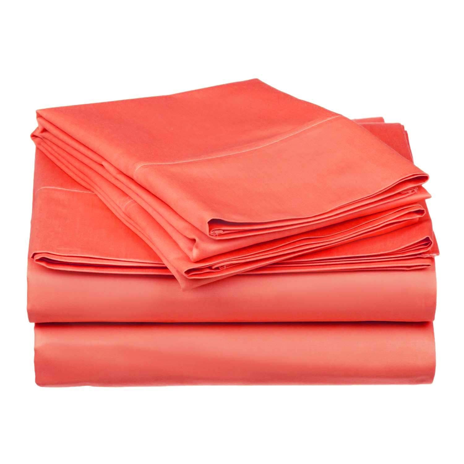 300 Thread Count Cotton Vintage Solid Or Floral Bellflower Sheet Set - Coral