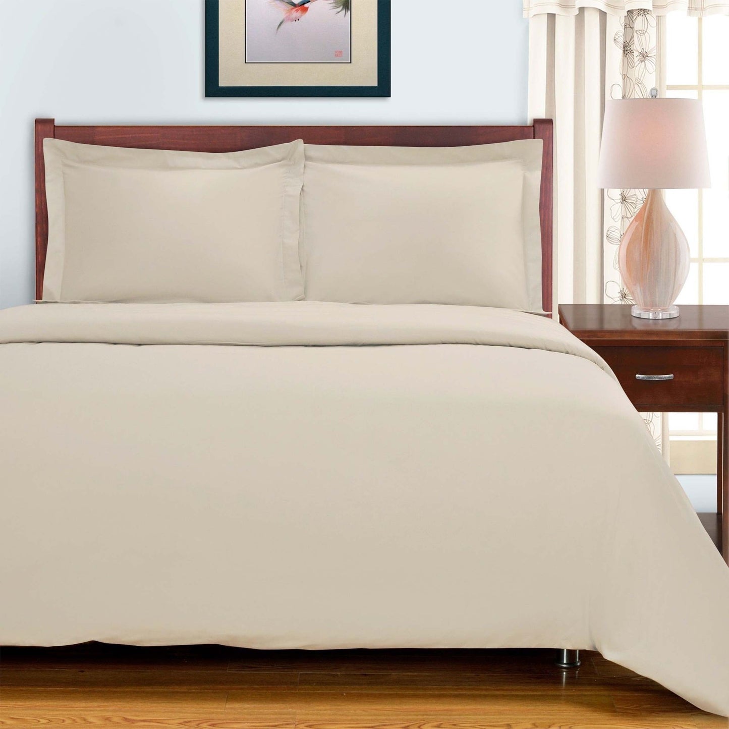 300 Thread Count Solid or Floral Cotton All-Season Duvet Cover Set - Ivory