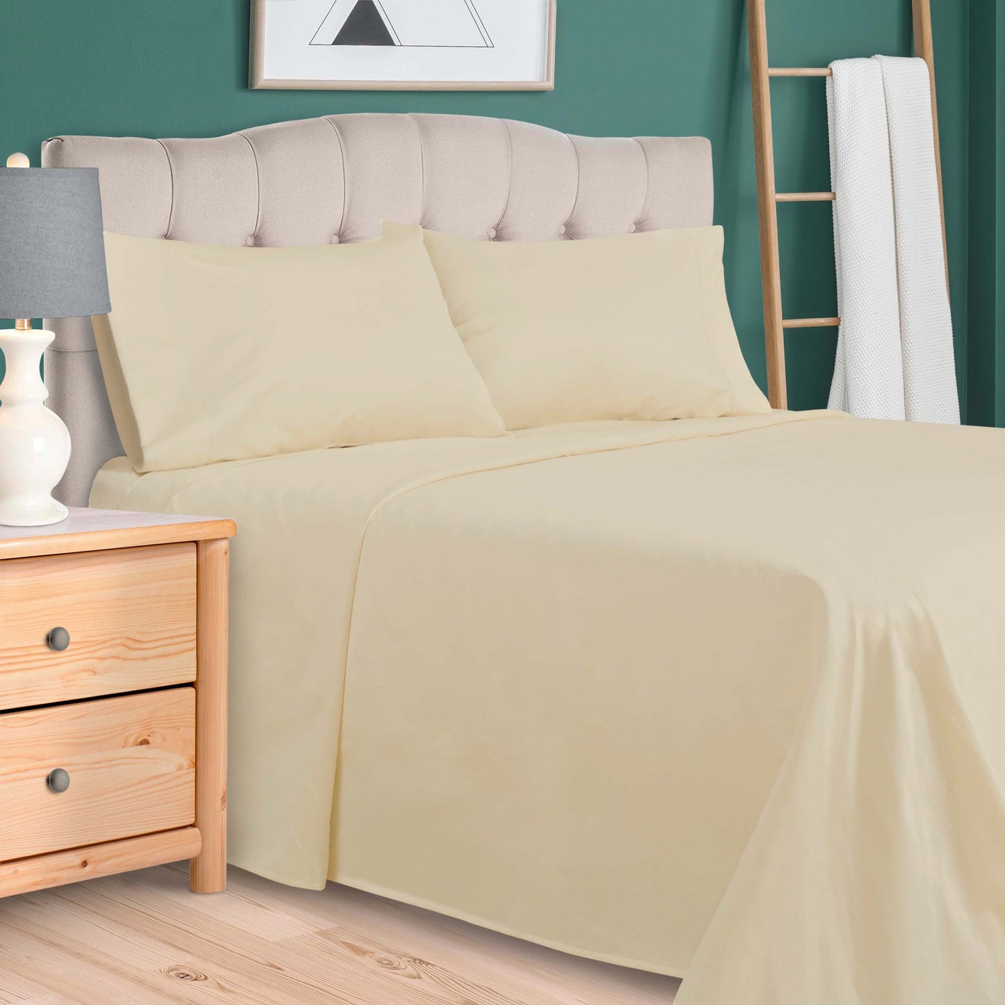 300 Thread Count Cotton Vintage Solid Or Floral Bellflower Sheet Set - Ivory