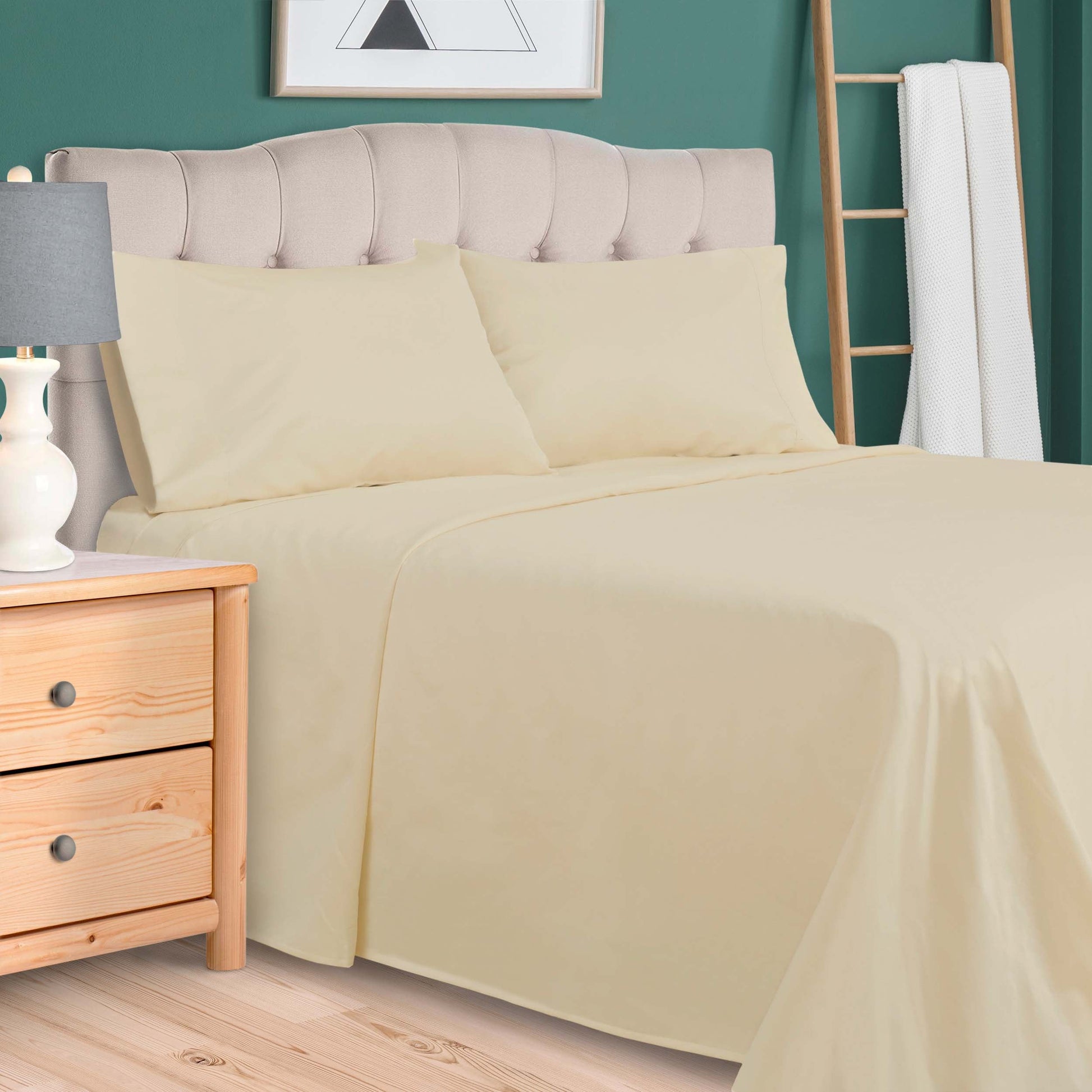 300 Thread Count Cotton Vintage Solid Or Floral Bellflower Sheet Set - Ivory