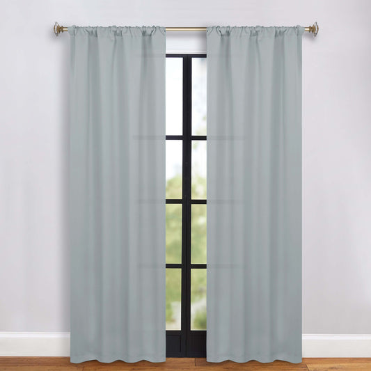Solid Room Darkening Rod Pocket Blackout Curtain Panels, Set of 2 - StoneBlue