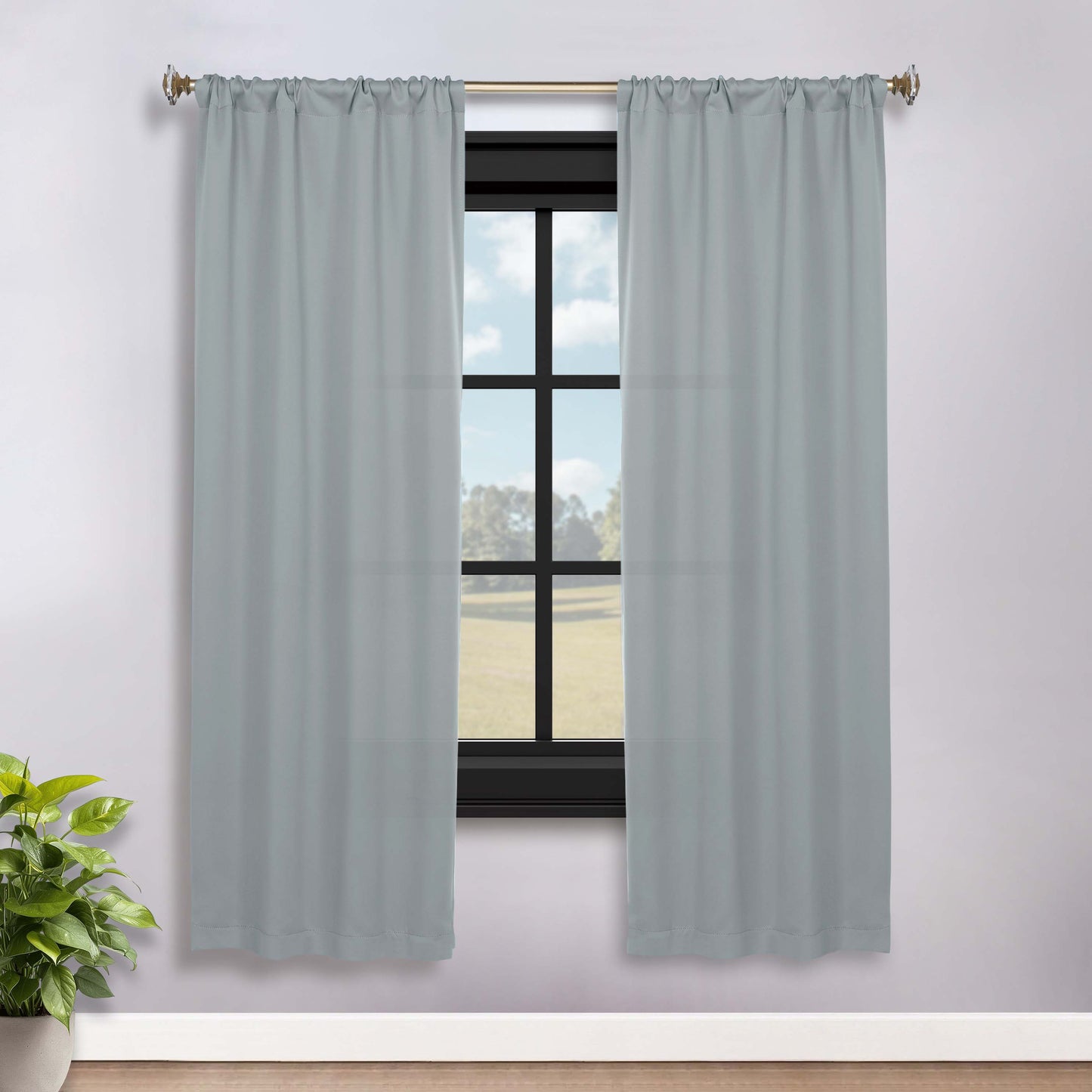 Solid Room Darkening Rod Pocket Blackout Curtain Panels, Set of 2 - StoneBlue