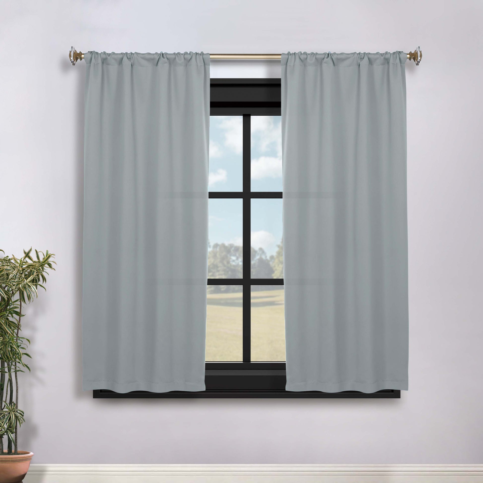 Solid Room Darkening Rod Pocket Blackout Curtain Panels, Set of 2 - StoneBlue