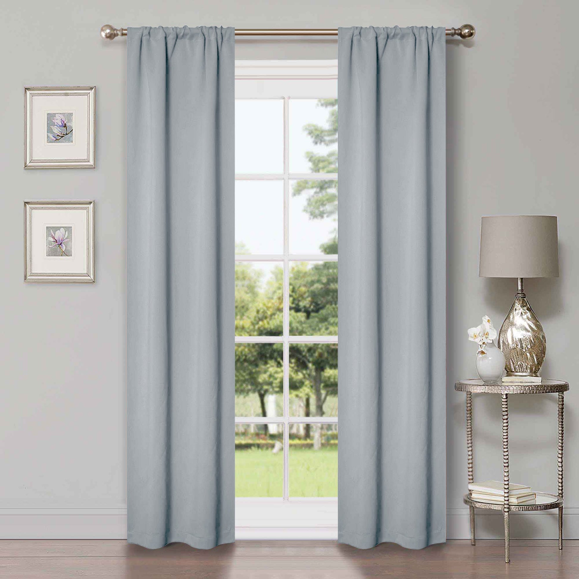 Solid Room Darkening Rod Pocket Blackout Curtain Panels, Set of 2 - StoneBlue