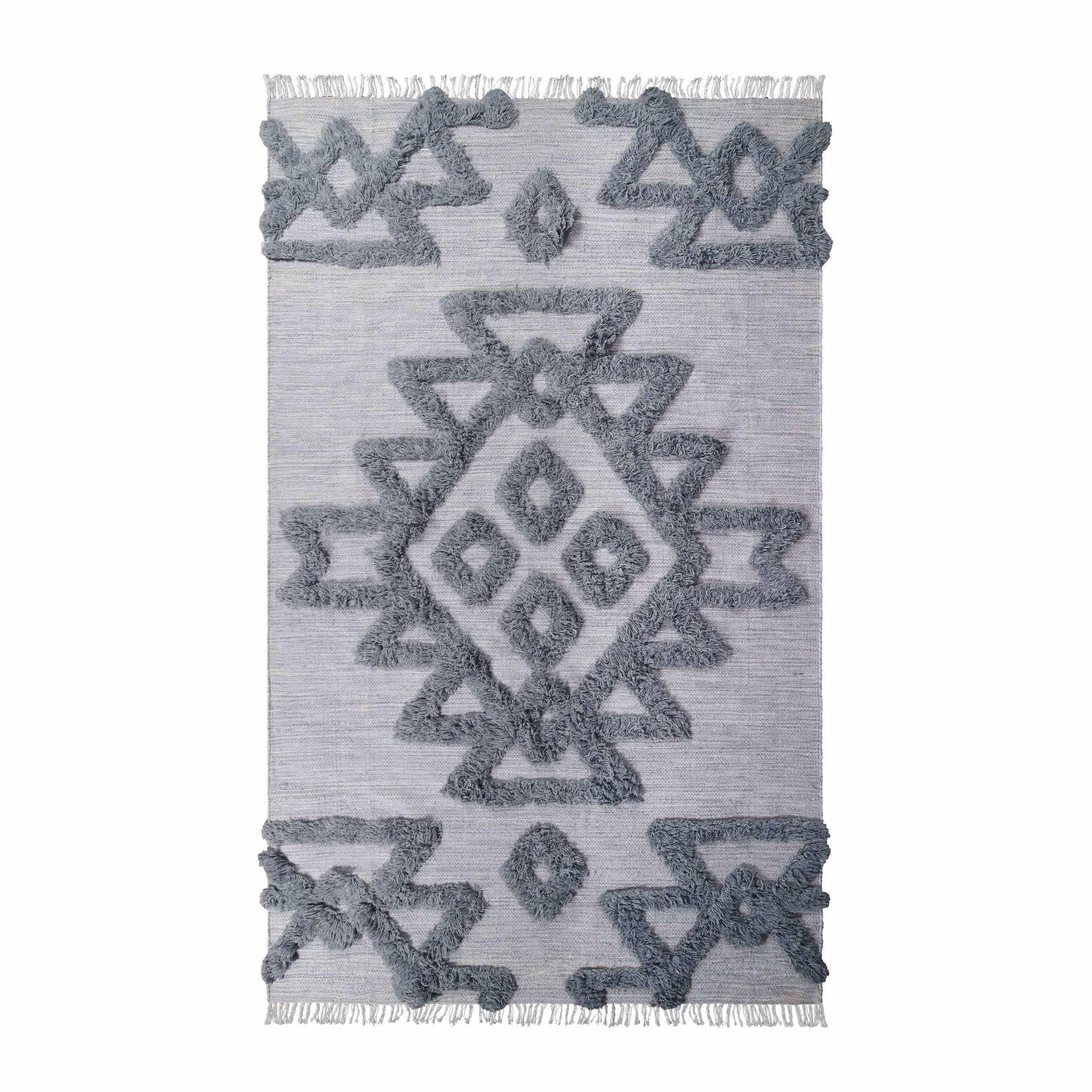 Superior Bohemian Wool Geometric Medallion Fringe Indoor Area or Runner Rug - Silver-Grey