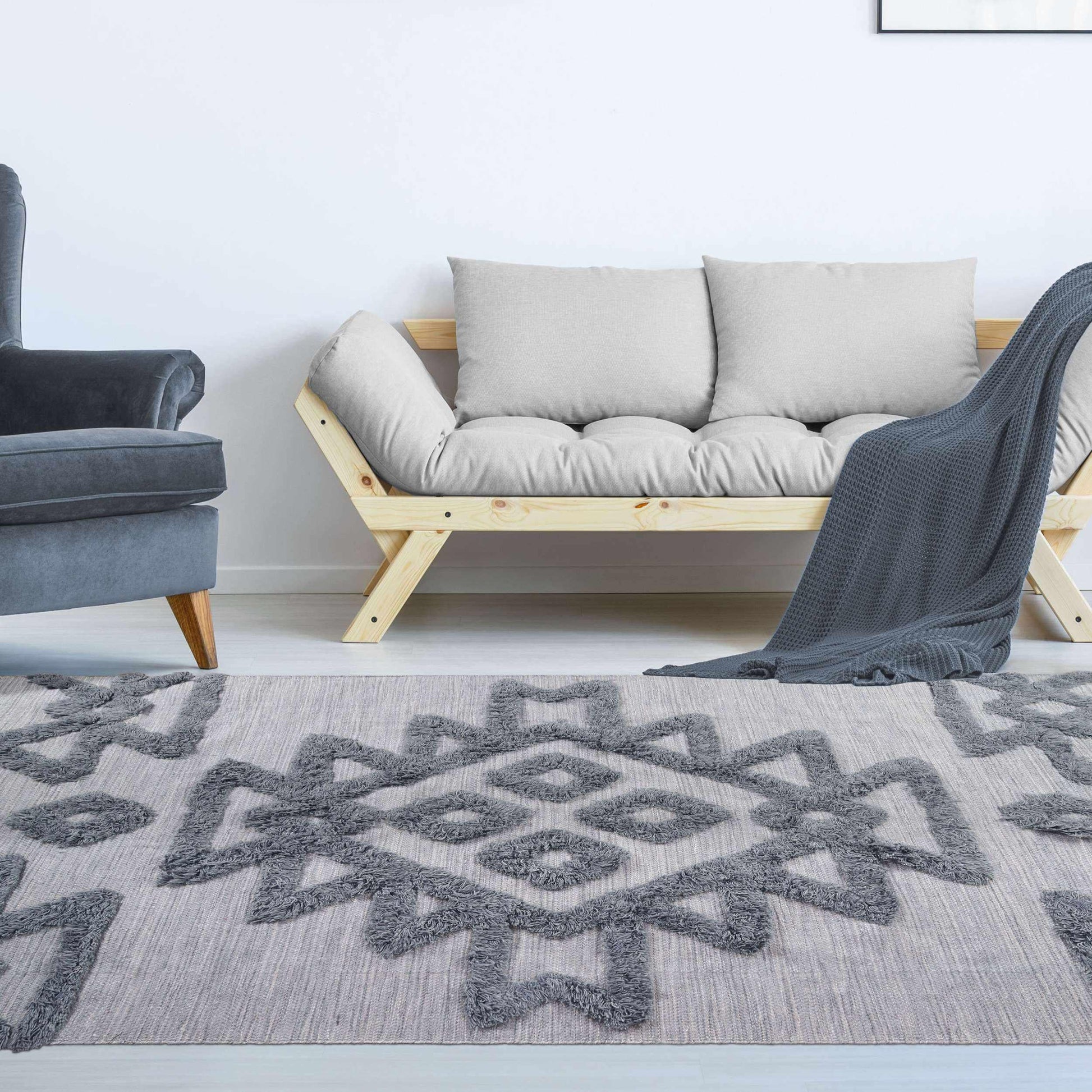 Superior Bohemian Wool Geometric Medallion Fringe Indoor Area or Runner Rug - Silver-Grey