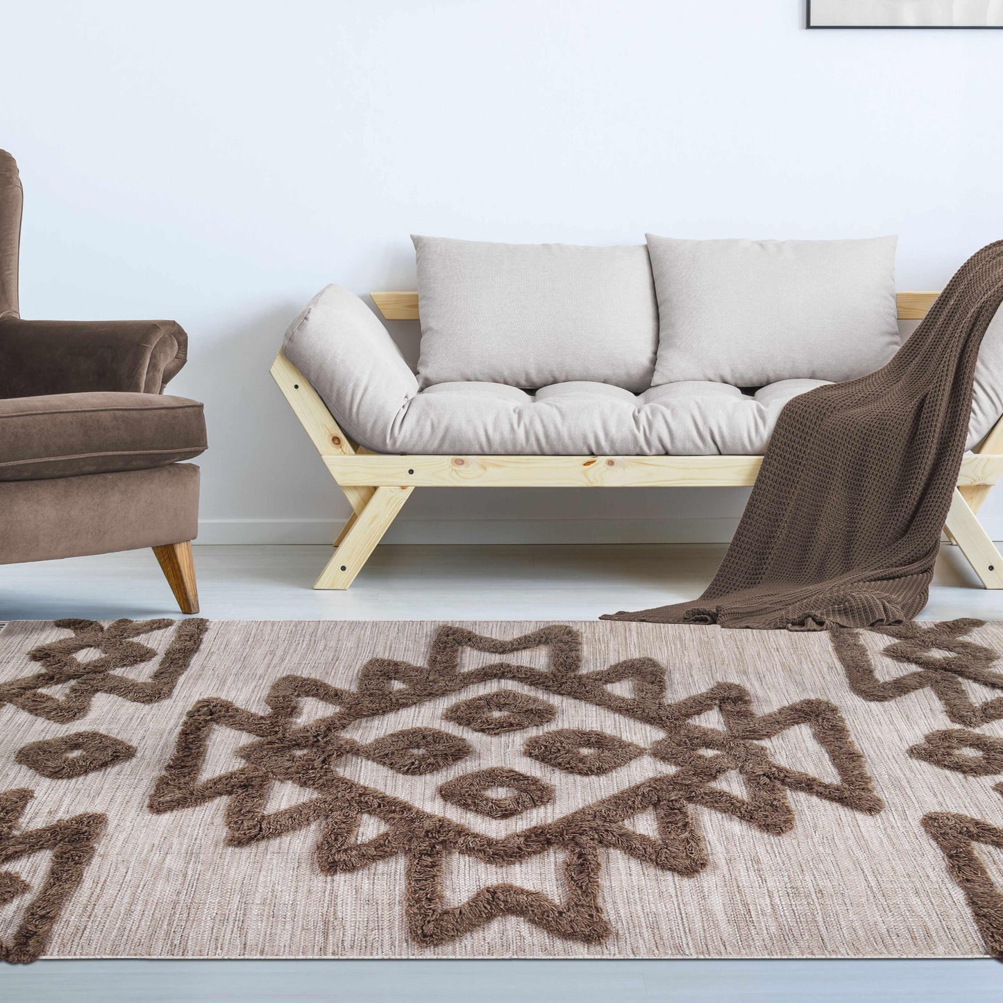 Superior Bohemian Wool Geometric Medallion Fringe Indoor Area or Runner Rug - Sand-Taupe