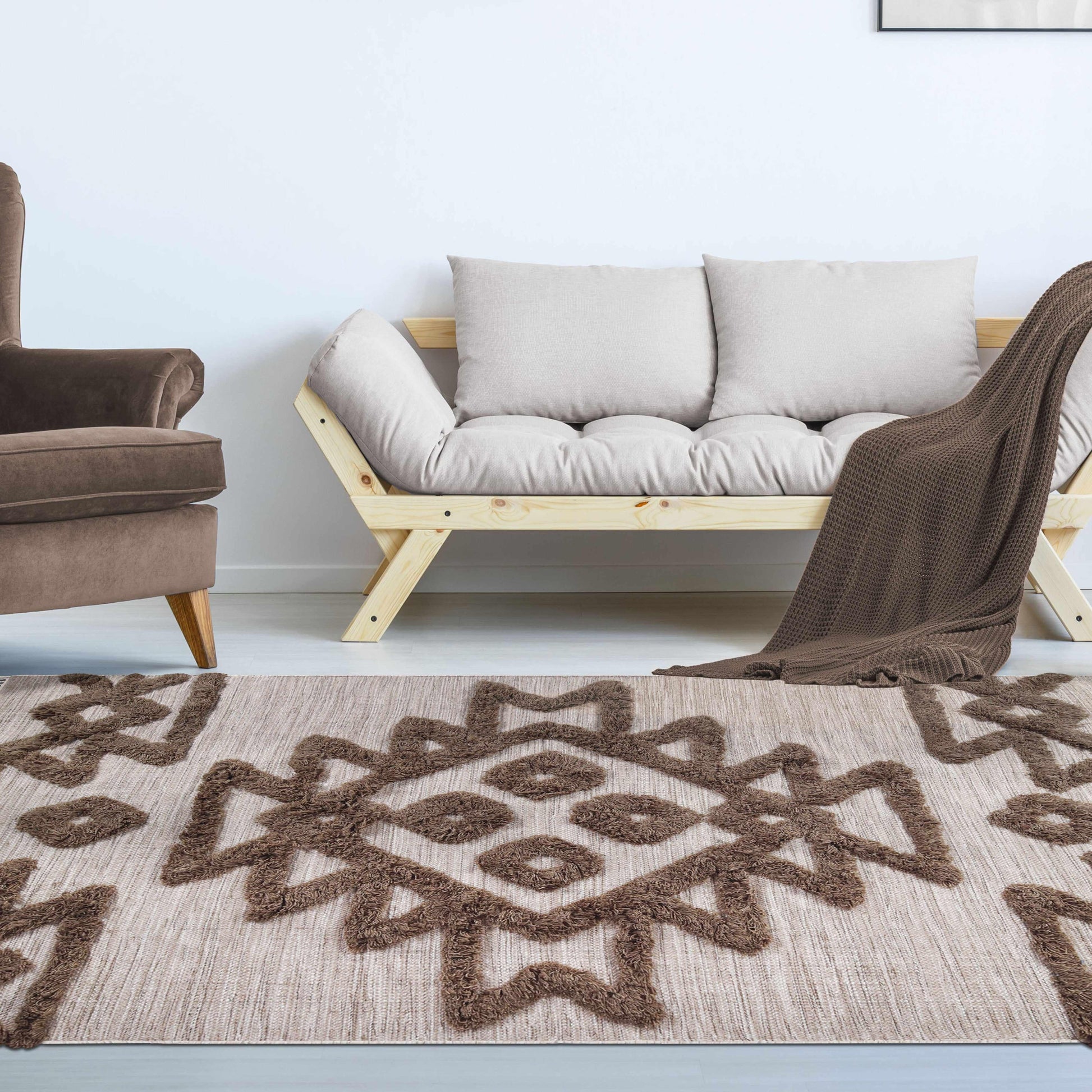 Superior Bohemian Wool Geometric Medallion Fringe Indoor Area or Runner Rug - Sand-Taupe
