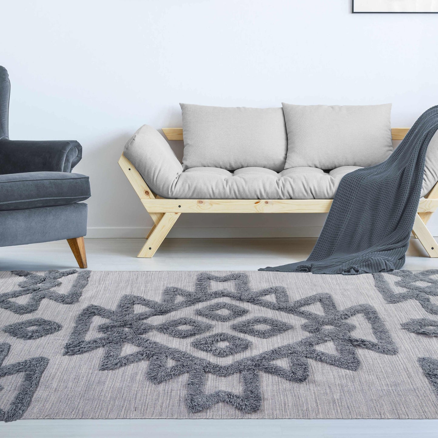 Superior Bohemian Wool Geometric Medallion Fringe Indoor Area or Runner Rug - Silver-Grey