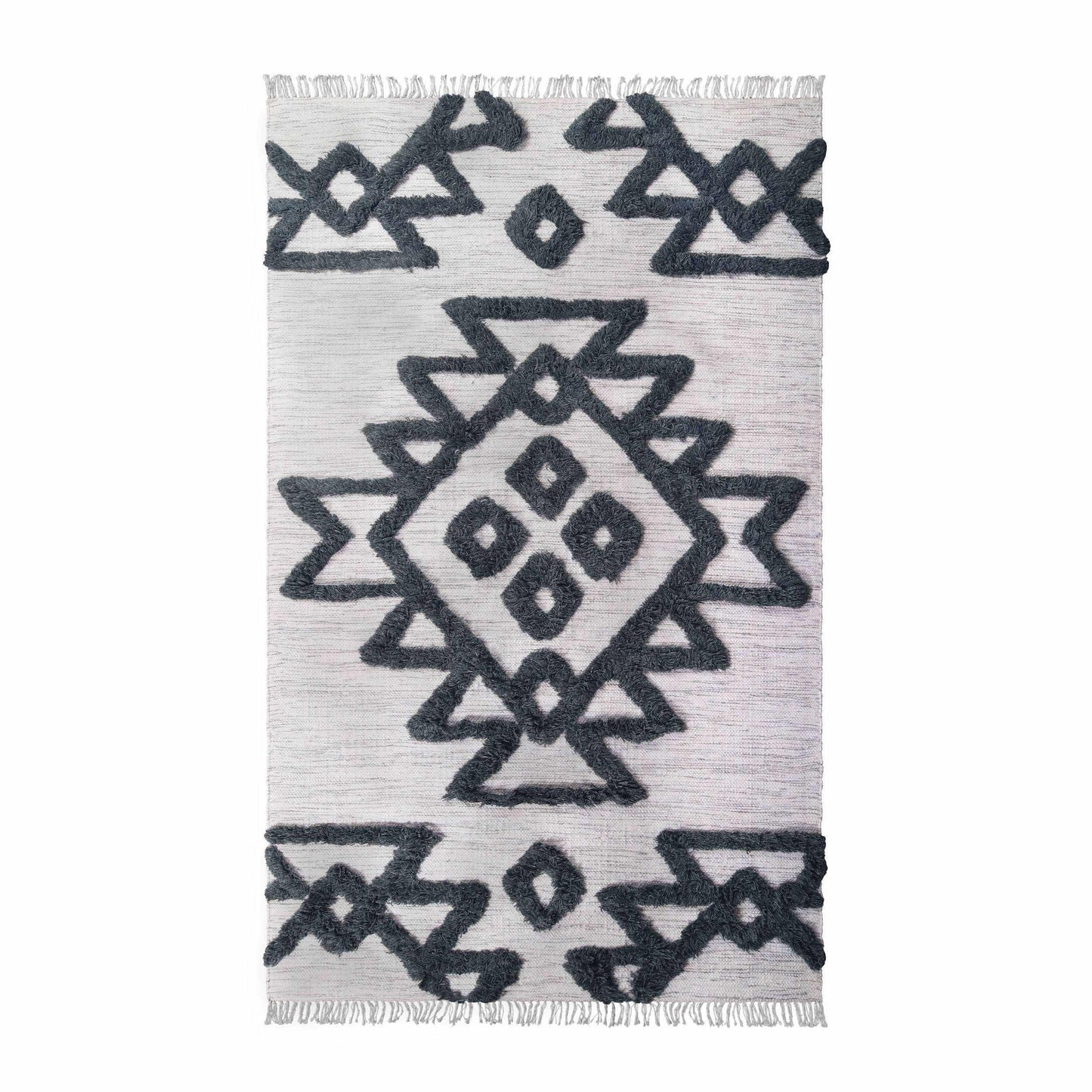 Superior Bohemian Wool Geometric Medallion Fringe Indoor Area or Runner Rug - Ivory-Charcoal