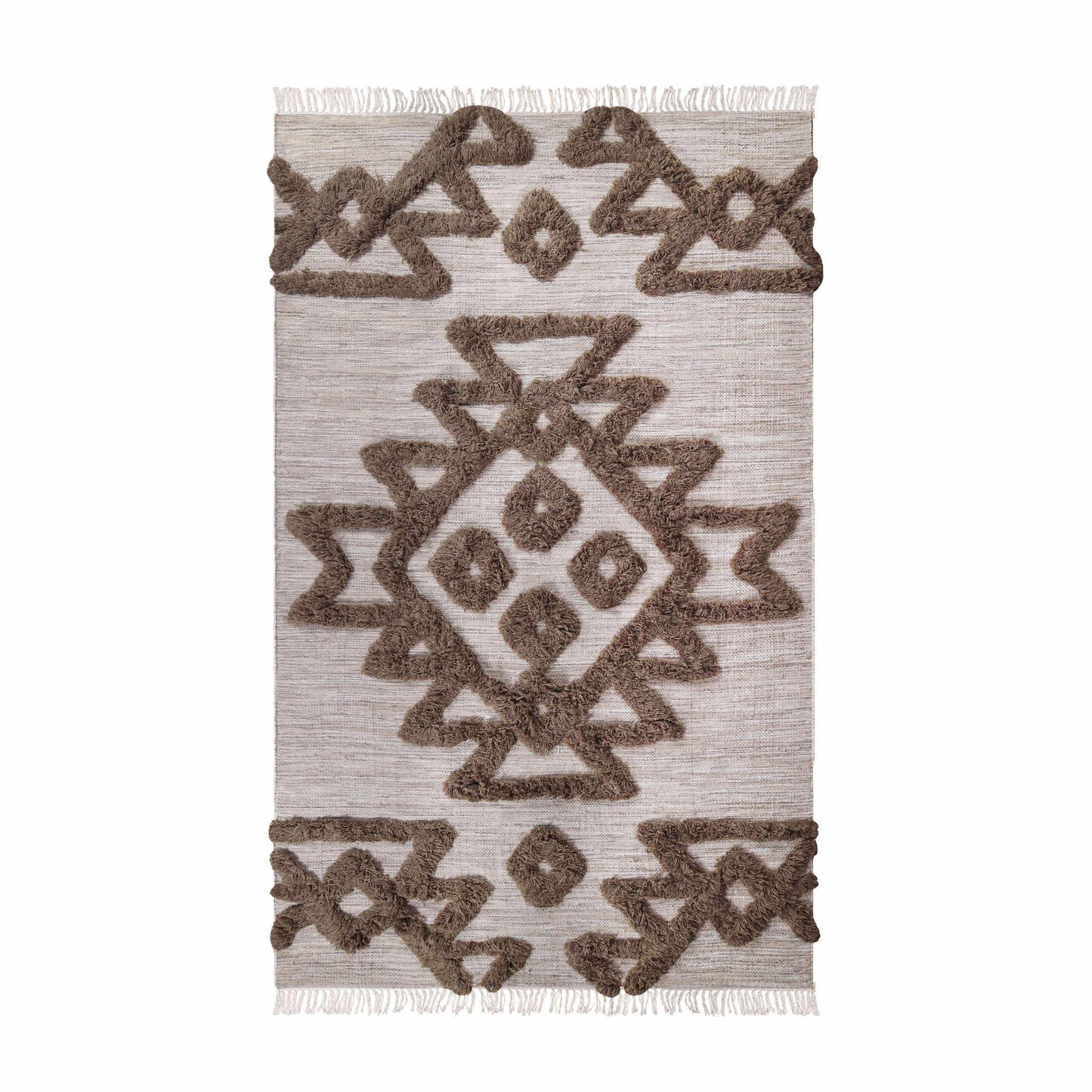 Superior Bohemian Wool Geometric Medallion Fringe Indoor Area or Runner Rug - Sand-taupe