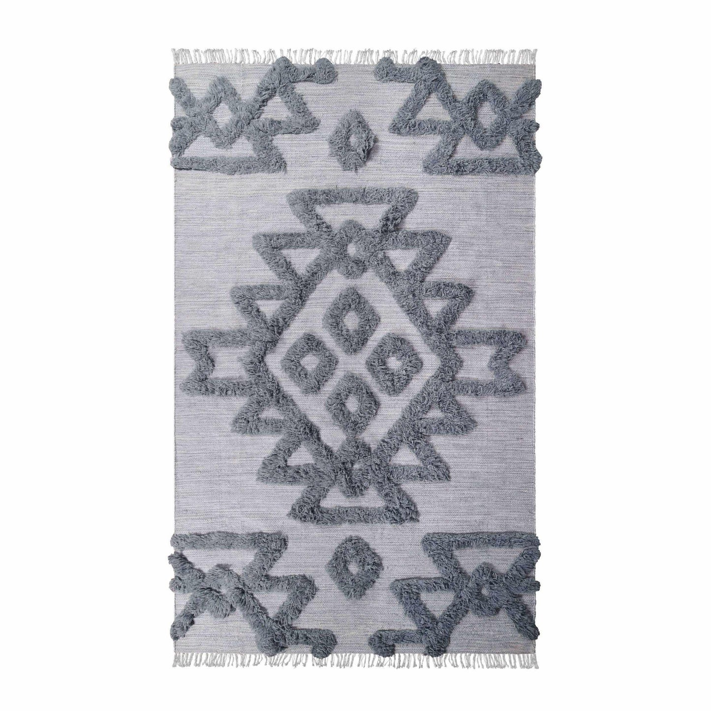 Superior Bohemian Wool Geometric Medallion Fringe Indoor Area or Runner Rug - Silver-Grey