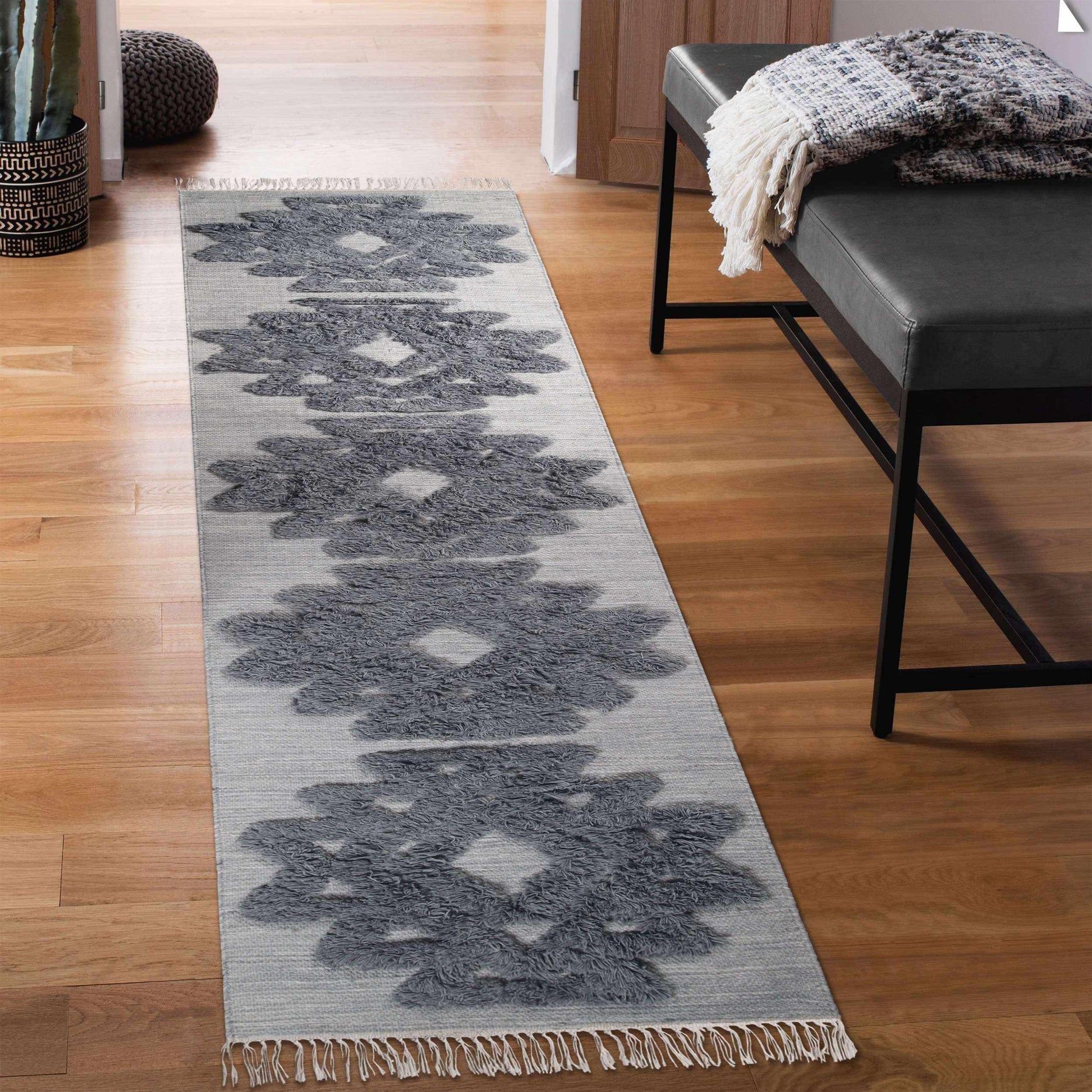 Superior Bohemian Wool Geometric Medallion Fringe Indoor Area or Runner Rug - Silver-Grey