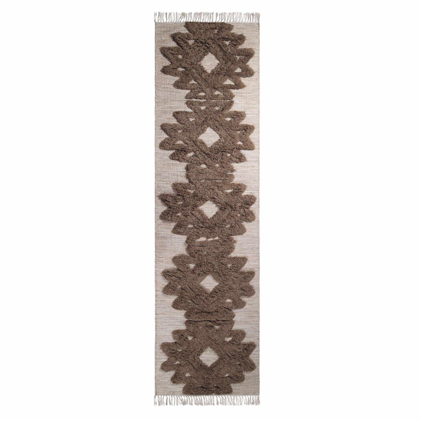Superior Bohemian Wool Geometric Medallion Fringe Indoor Area or Runner Rug - Sand-Taupe