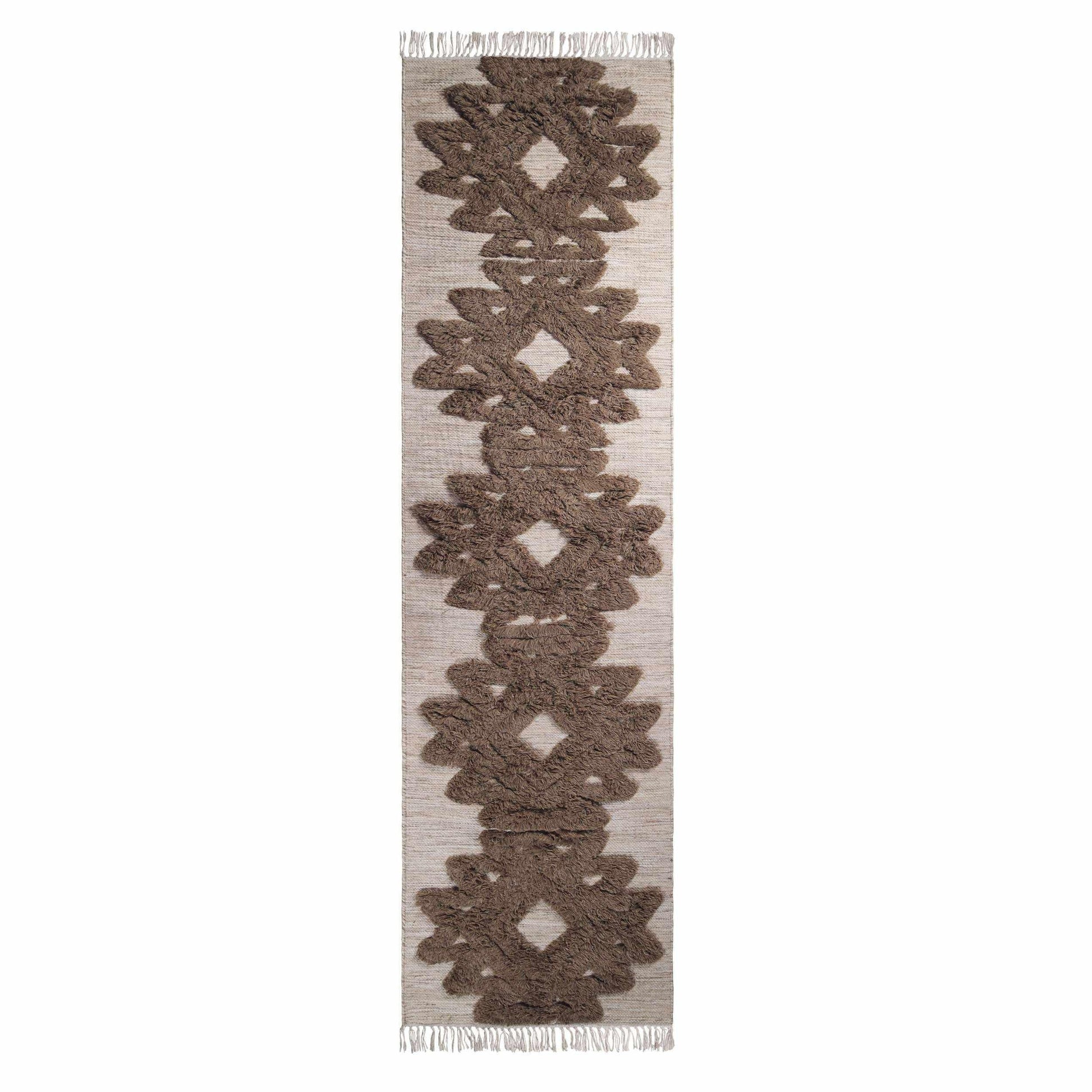 Superior Bohemian Wool Geometric Medallion Fringe Indoor Area or Runner Rug - Sand-Taupe