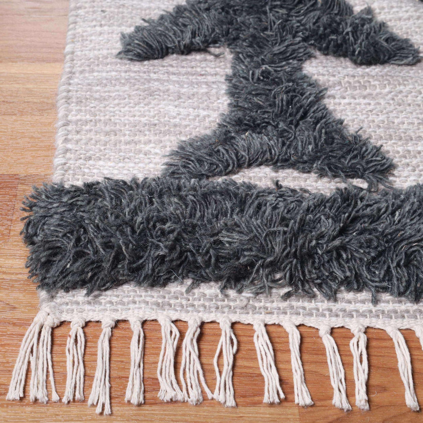 Superior Bohemian Wool Geometric Medallion Fringe Indoor Area or Runner Rug - Ivory-Charcoal