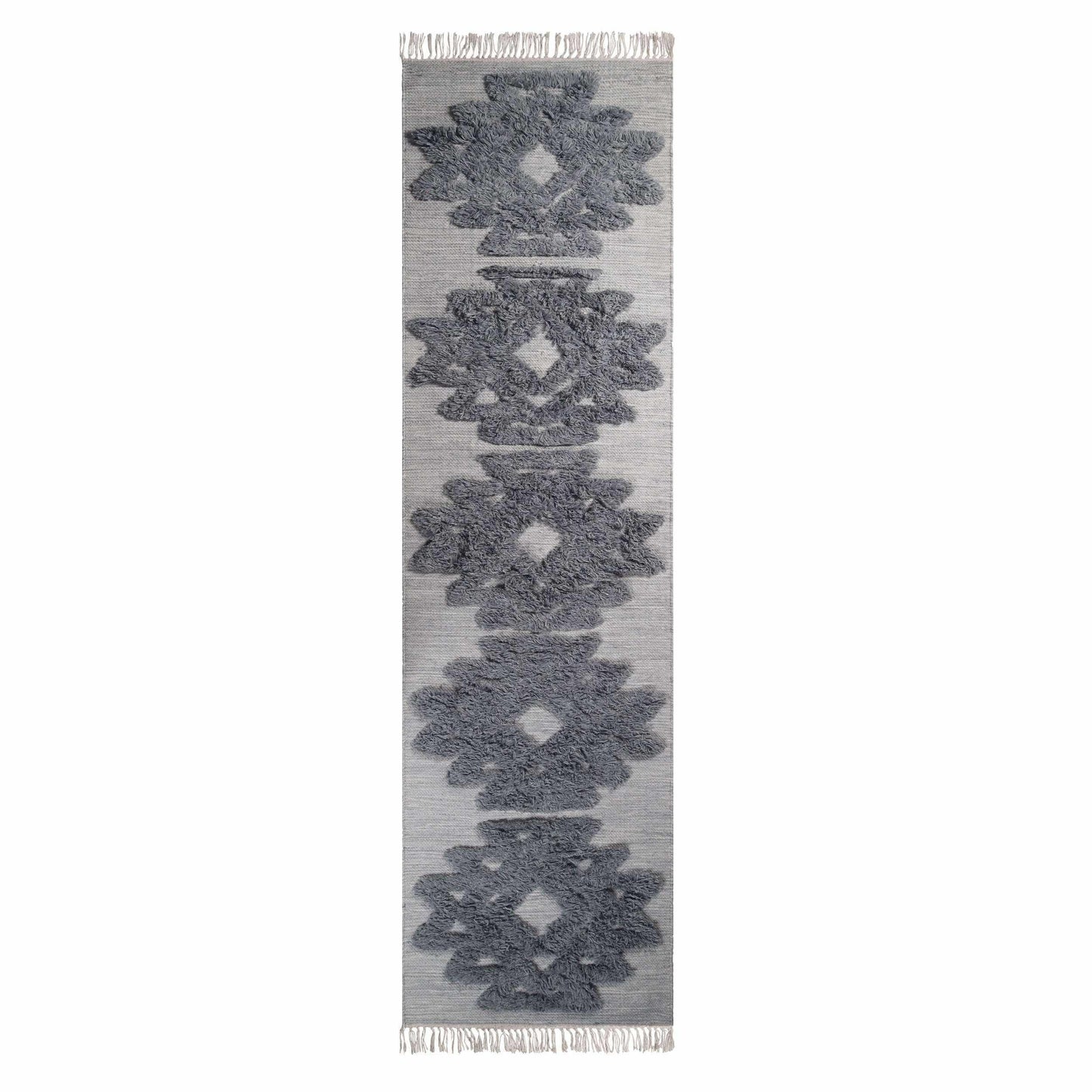 Superior Bohemian Wool Geometric Medallion Fringe Indoor Area or Runner Rug - Silver-Grey