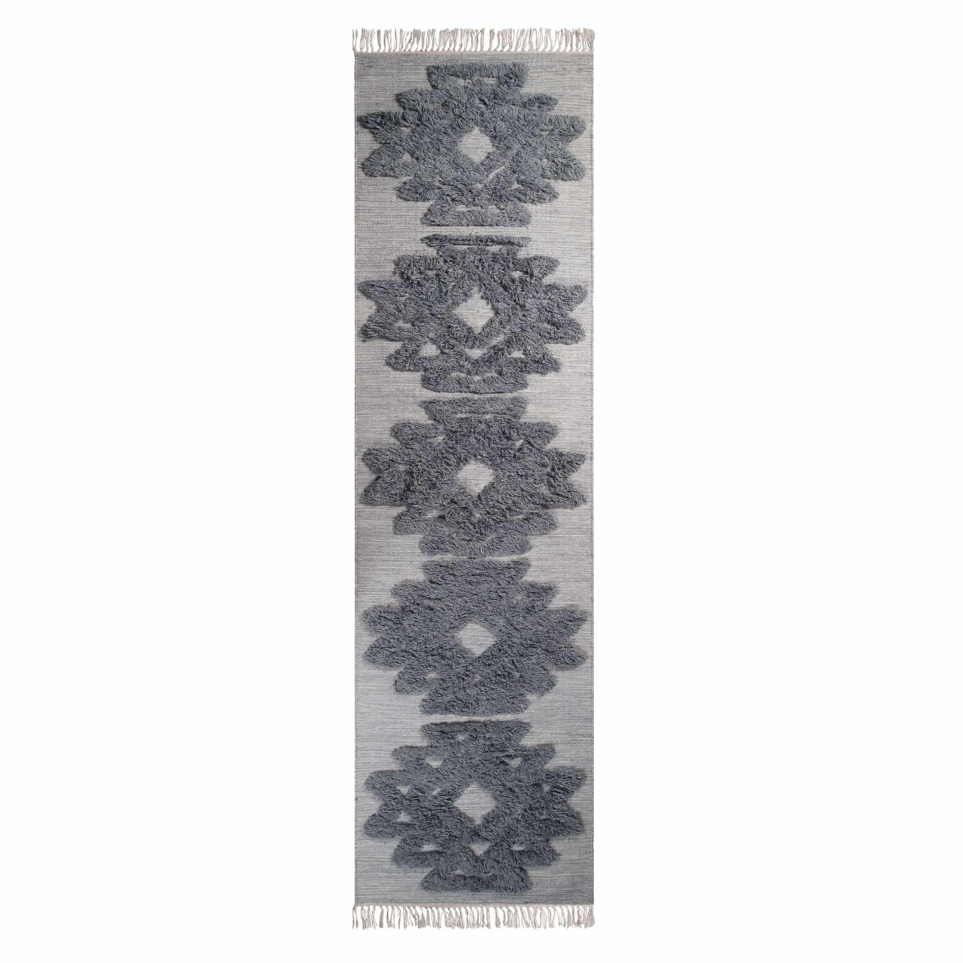 Superior Bohemian Wool Geometric Medallion Fringe Indoor Area or Runner Rug - Silver-Grey