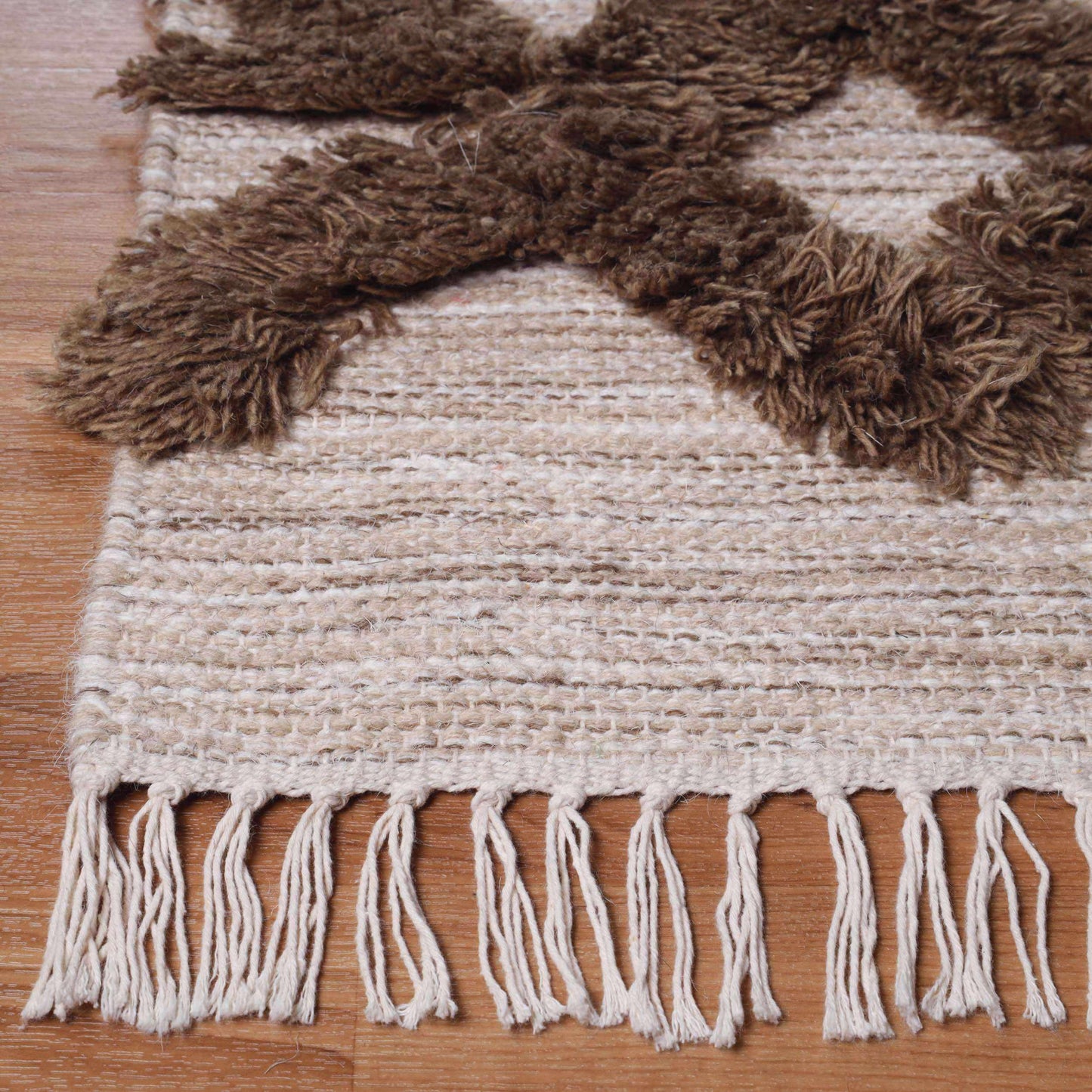 Superior Bohemian Wool Geometric Medallion Fringe Indoor Area or Runner Rug - Sand-Taupe