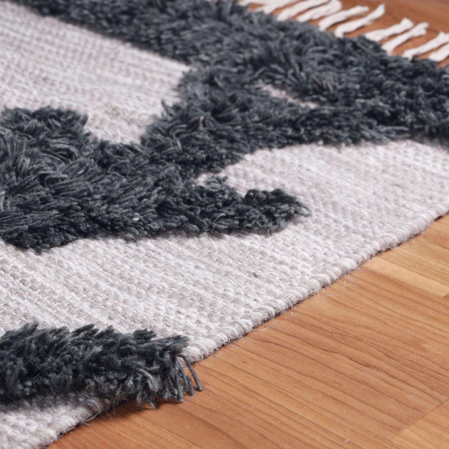 Superior Bohemian Wool Geometric Medallion Fringe Indoor Area or Runner Rug - Ivory-Charcoal