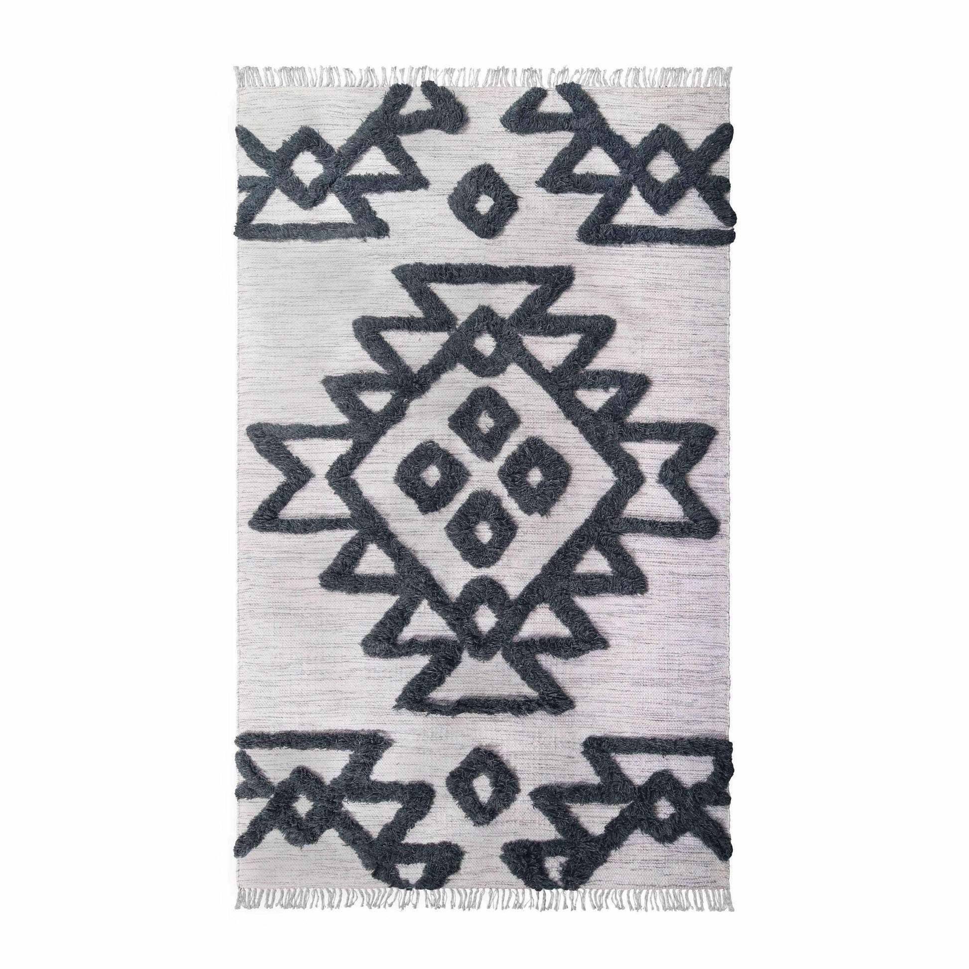 Superior Bohemian Wool Geometric Medallion Fringe Indoor Area or Runner Rug - Silver_grey