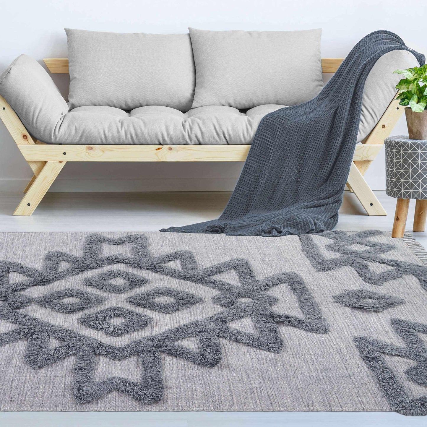 Superior Bohemian Wool Geometric Medallion Fringe Indoor Area or Runner Rug - Silver-Grey