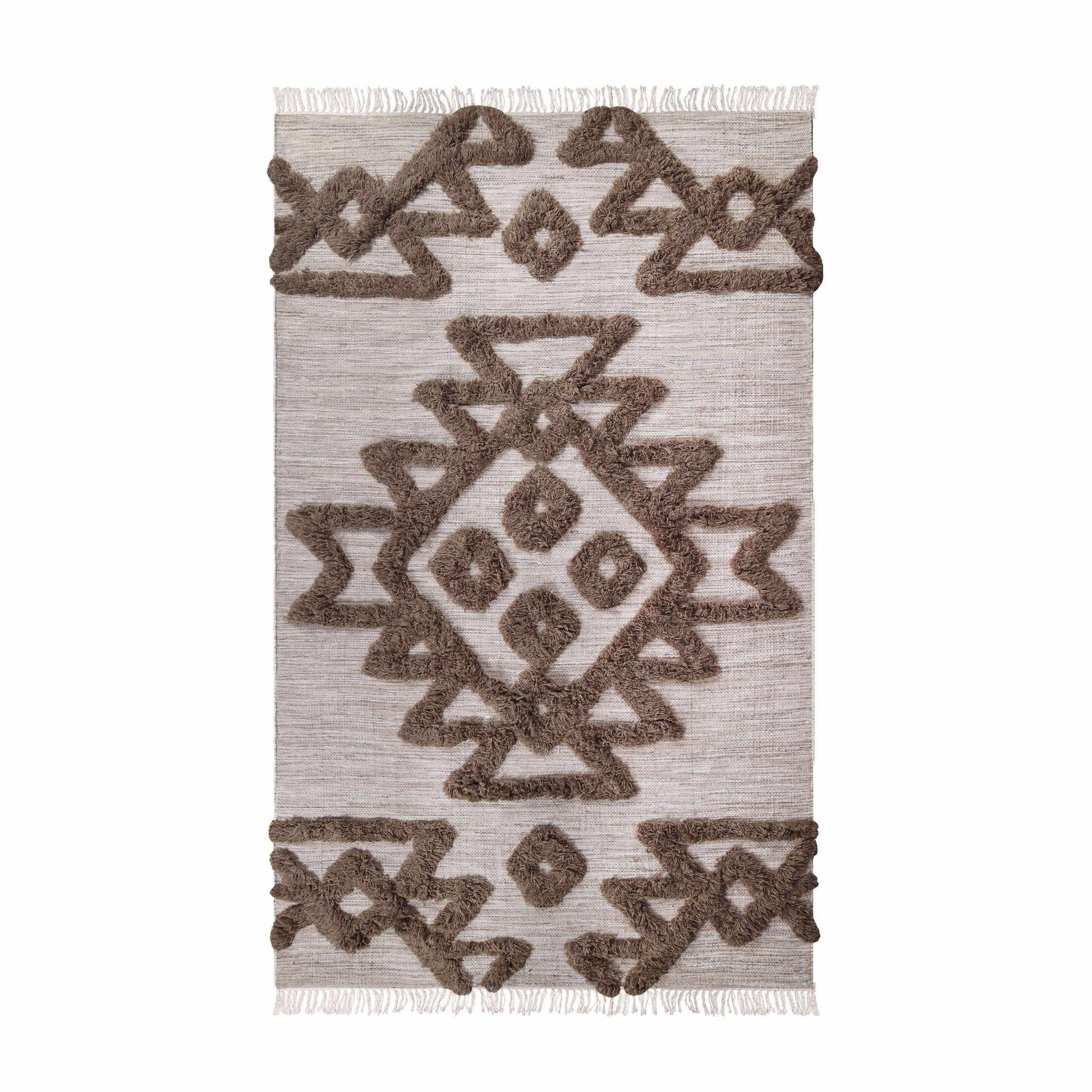 Superior Bohemian Wool Geometric Medallion Fringe Indoor Area or Runner Rug - Sand-Taupe