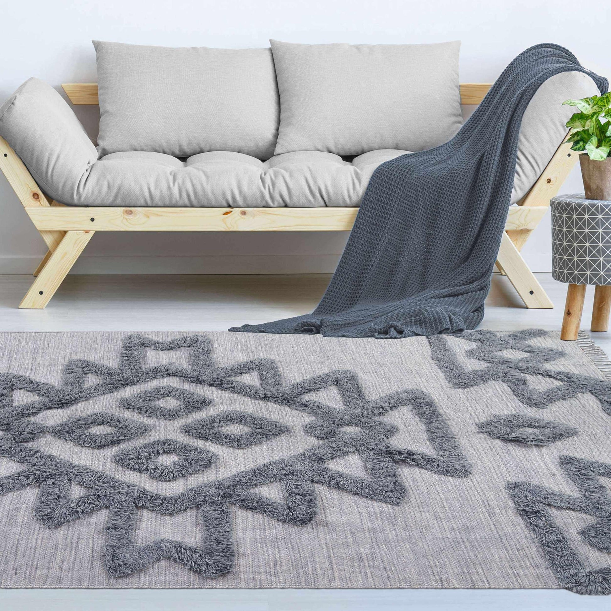 Superior Bohemian Wool Geometric Medallion Fringe Indoor Area or Runner Rug - Silver-Grey