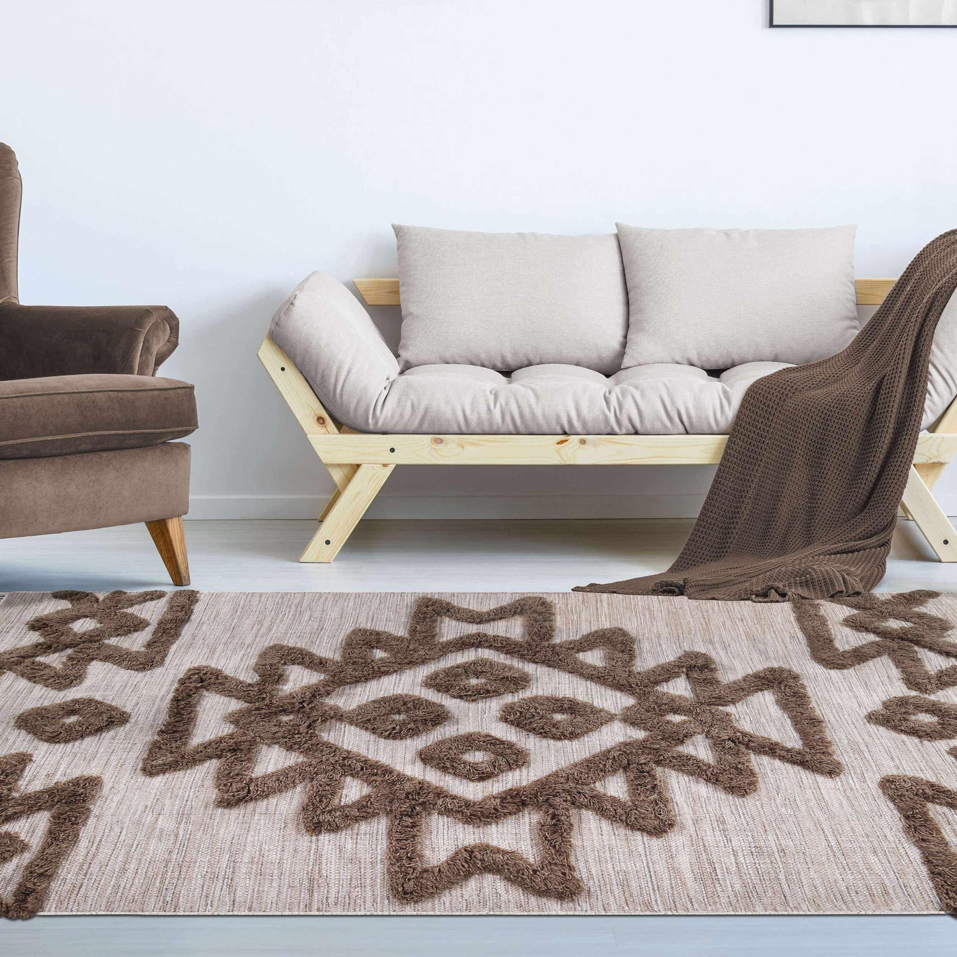 Superior Bohemian Wool Geometric Medallion Fringe Indoor Area or Runner Rug - Sand-Taupe