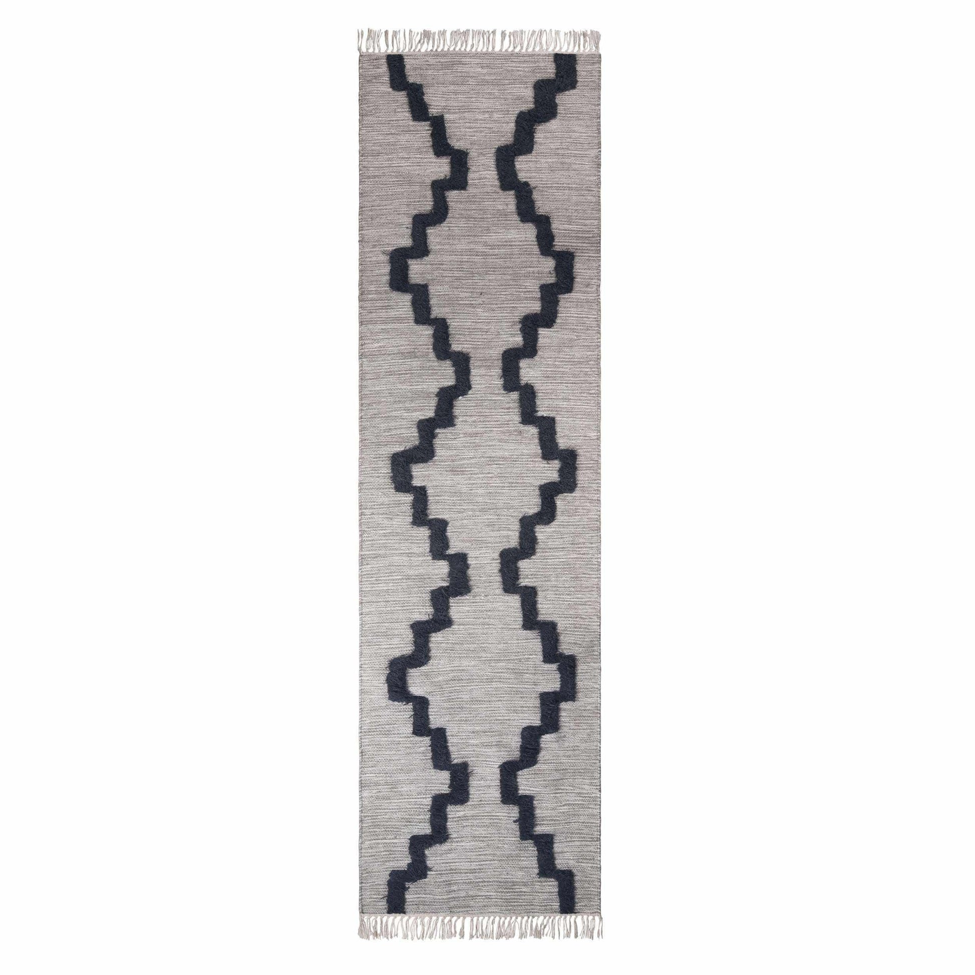 Superior Casual Wool Lattice Fringe Indoor Area or Runner Rug - Charcoal
