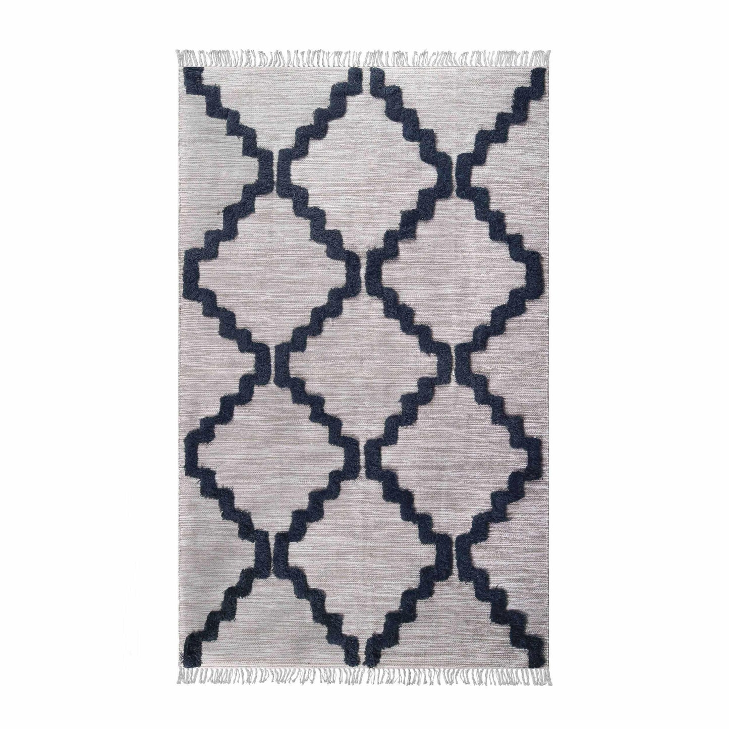 Superior Casual Wool Lattice Fringe Indoor Area or Runner Rug - Charcoal