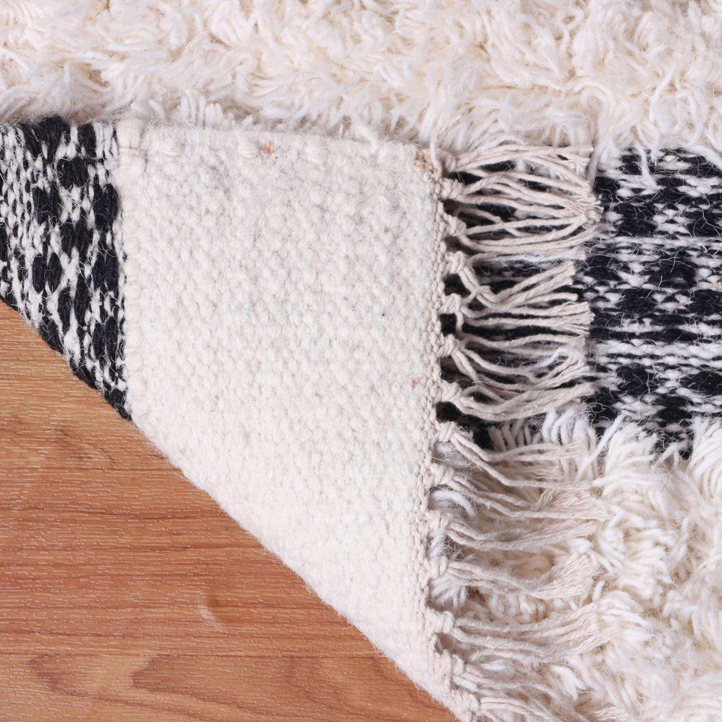 Superior Farmhouse Wool Geometric Stripe Fringe Indoor Area or Runner Rug - Black