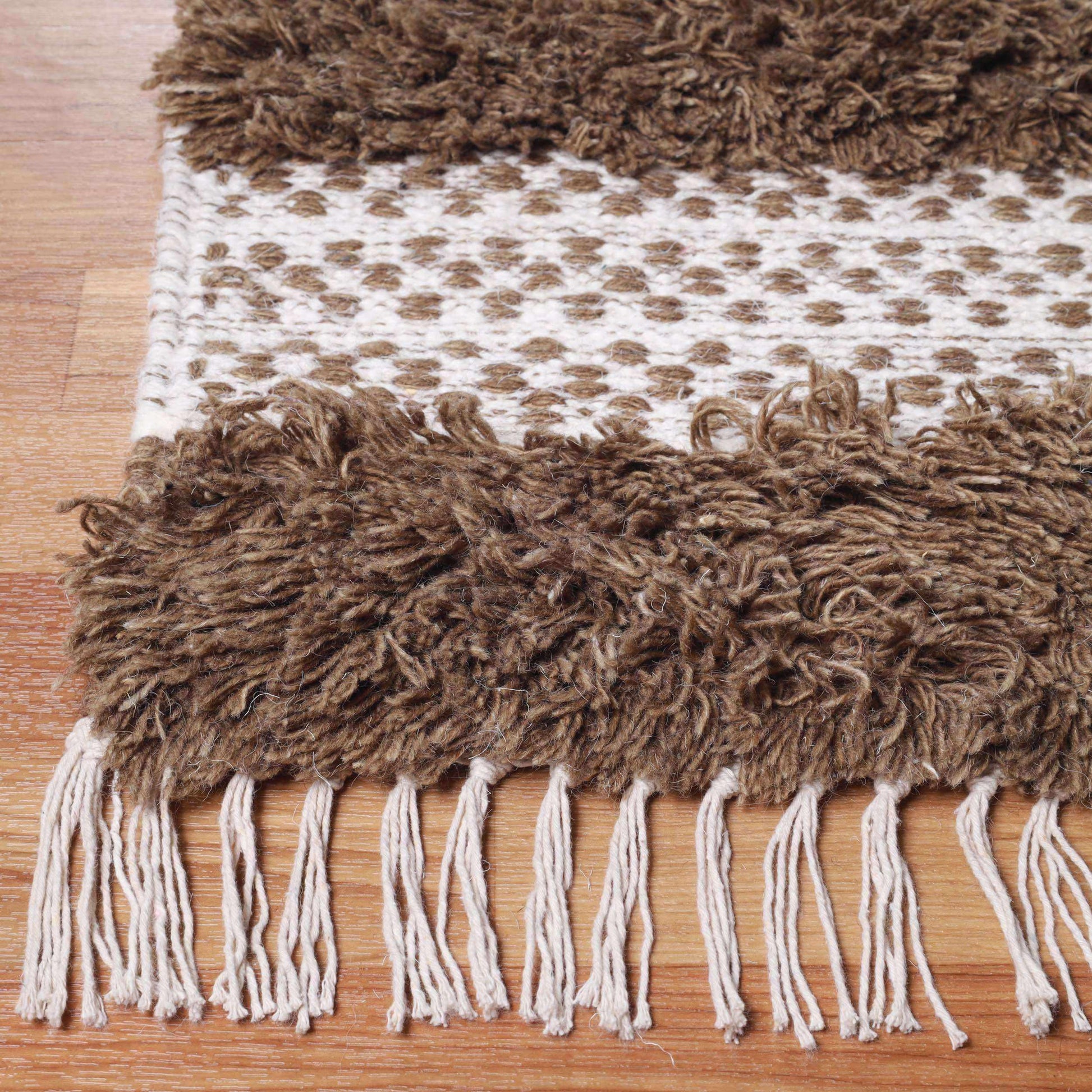 Superior Farmhouse Wool Geometric Stripe Fringe Indoor Area or Runner Rug - Olive