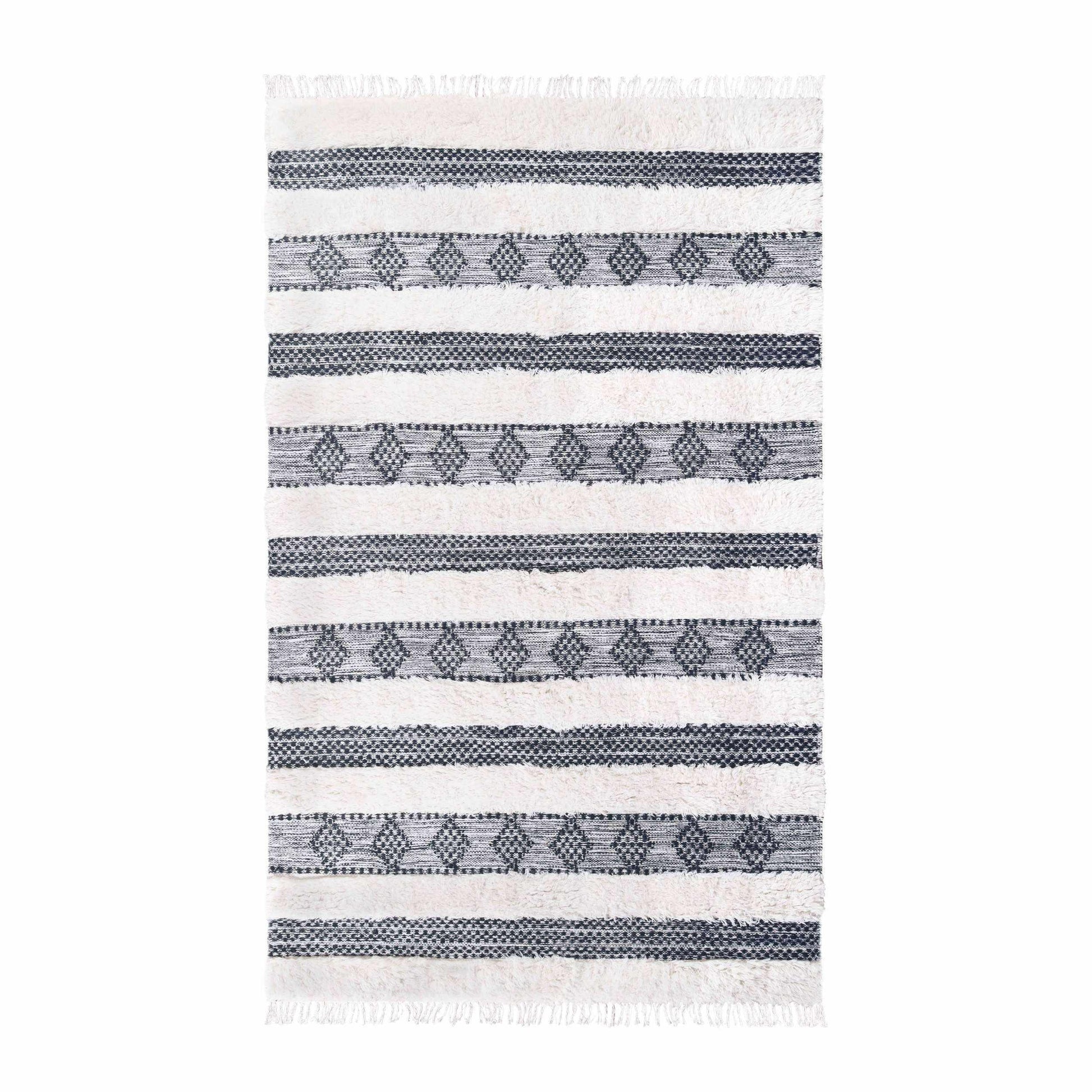 Superior Farmhouse Wool Geometric Stripe Fringe Indoor Area or Runner Rug - Black