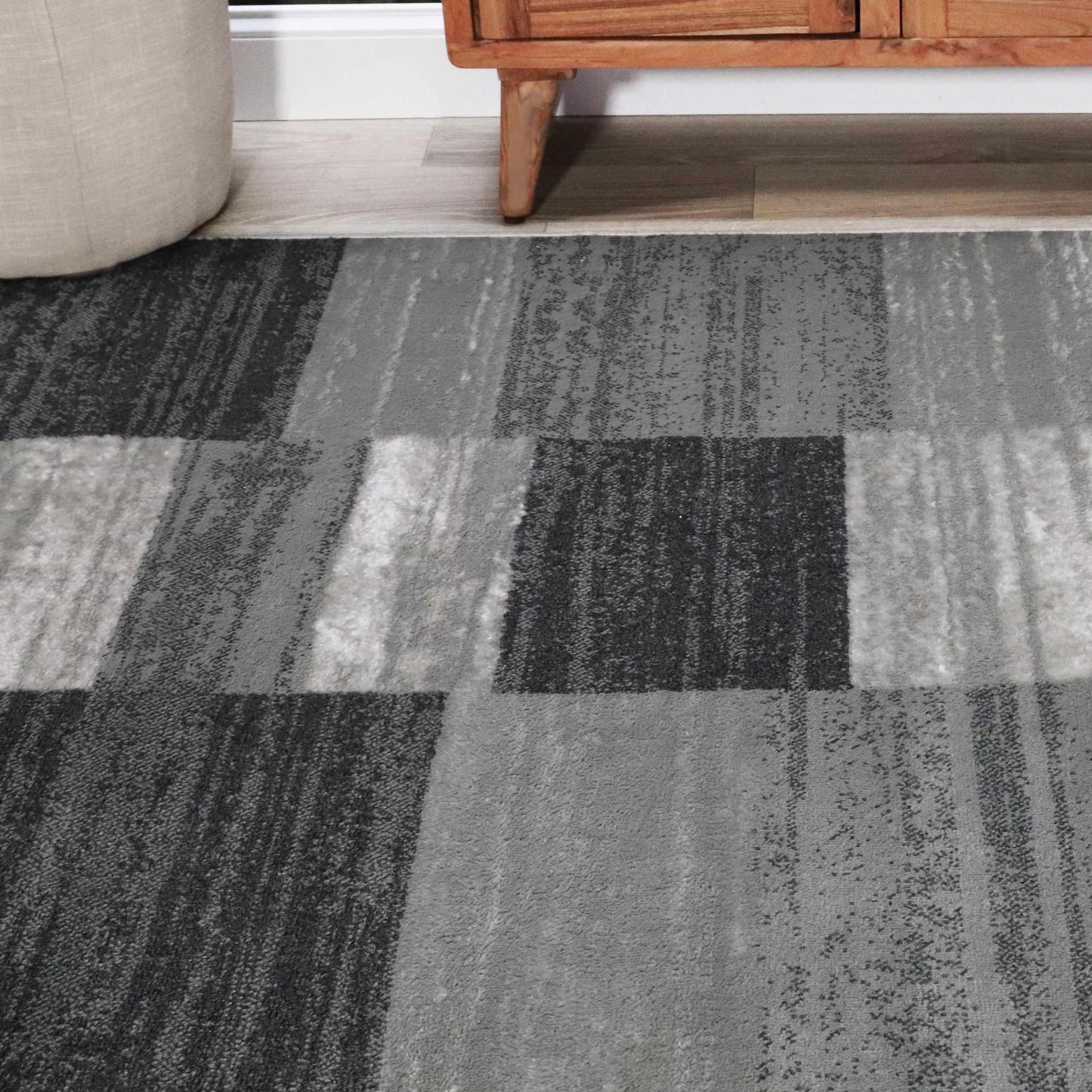 Blair wood Modern Patchwork Geometric Silver Area Rug