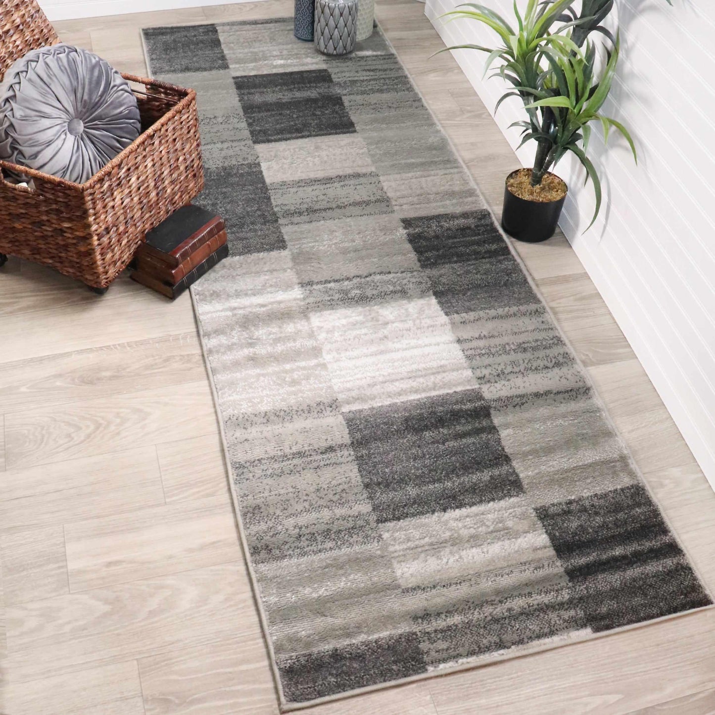 Blair wood Modern Patchwork Geometric Silver Area Rug