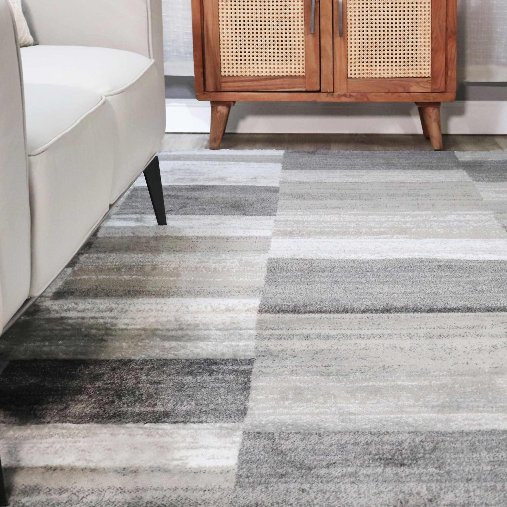 Blair wood Modern Patchwork Geometric Silver Area Rug