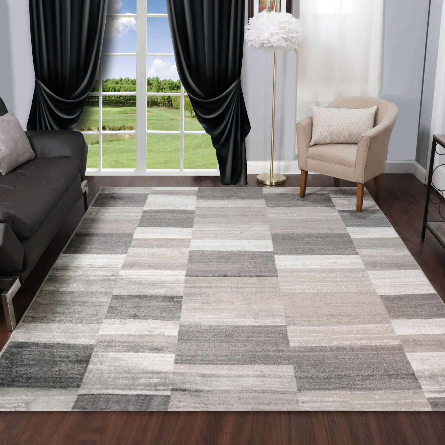 Blair wood Modern Patchwork Geometric Silver Area Rug
