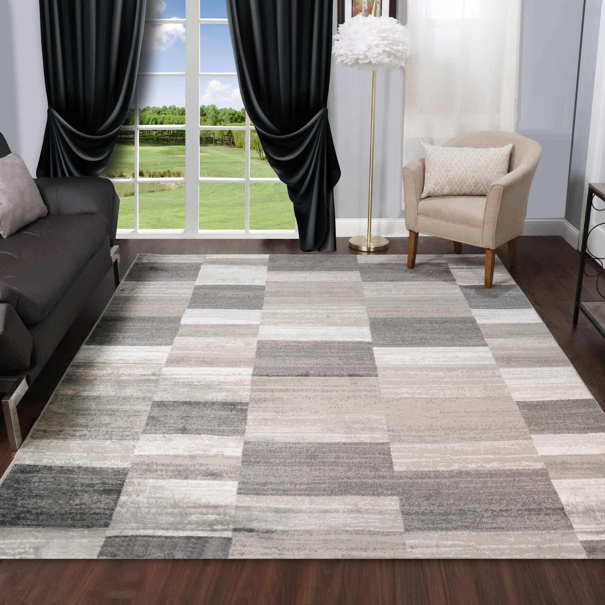 Blair wood Modern Patchwork Geometric Silver Area Rug