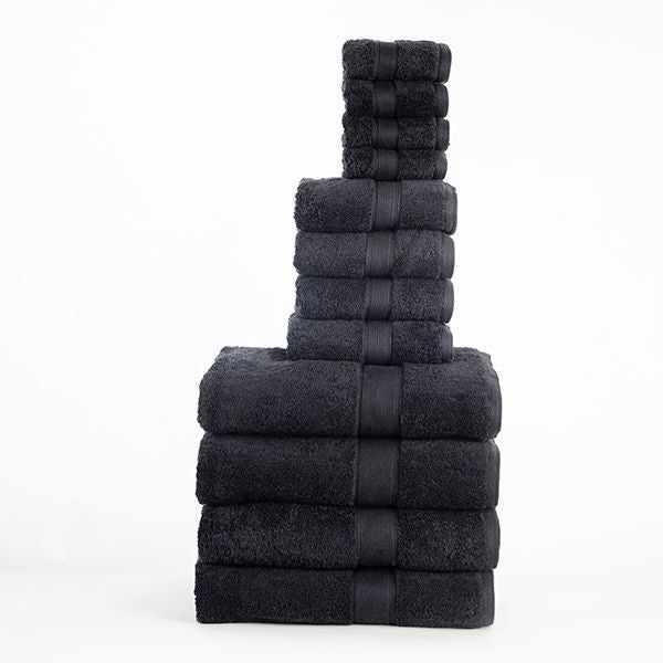 Modern Organic Solid 650 GSM 12- Pieces Towel Set - Black