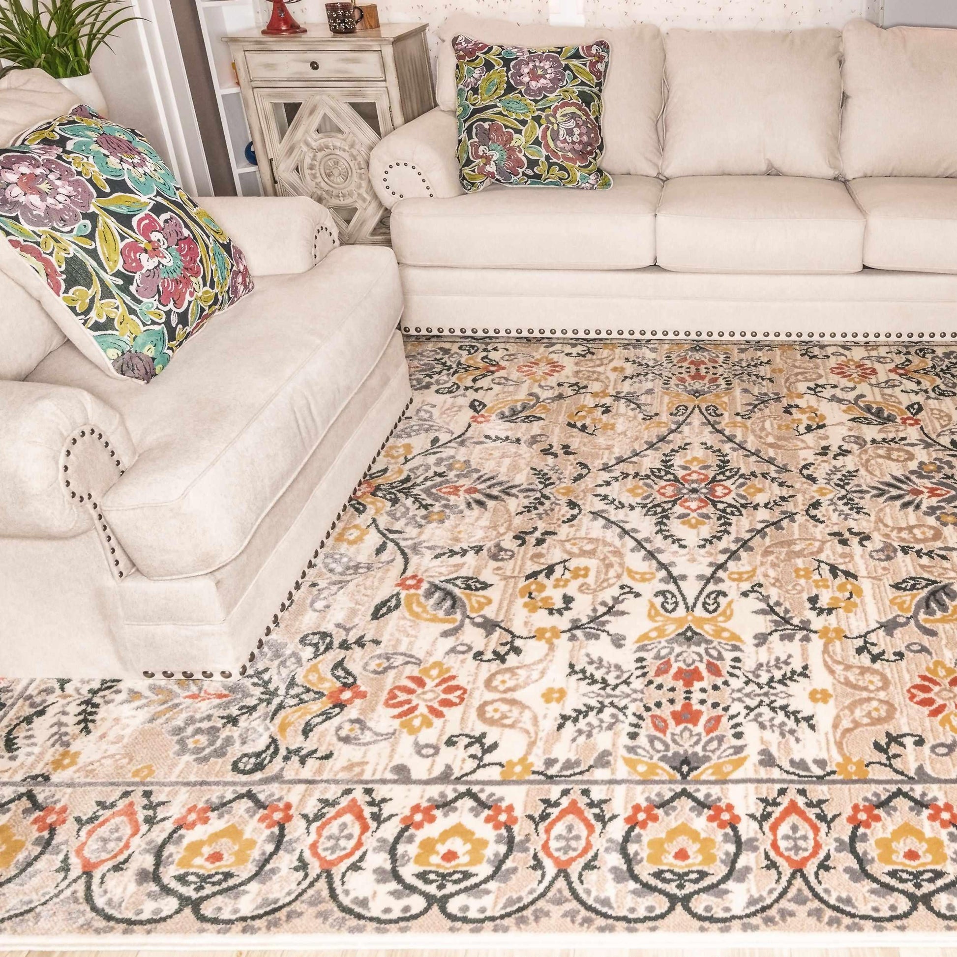 Jacinda Floral Paisley Indoor Rustic Area Rug - Tan