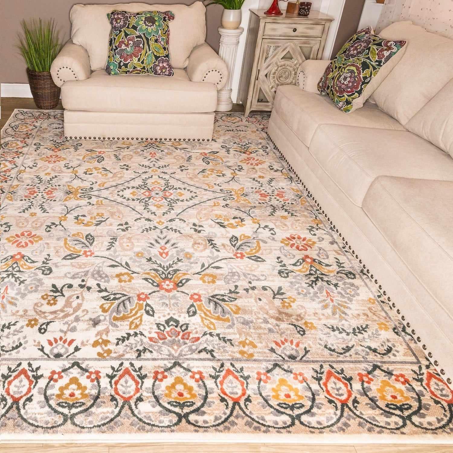 Jacinda Floral Paisley Indoor Rustic Area Rug - Tan