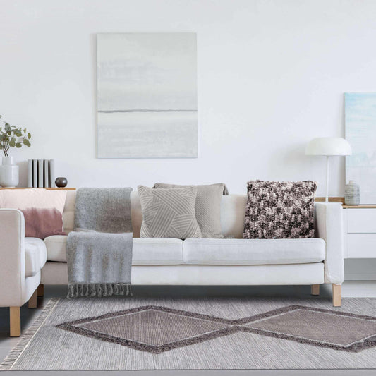 Superior Southwestern Wool Abstract Line Geometric Fringe Area or Runner Rug - Slate