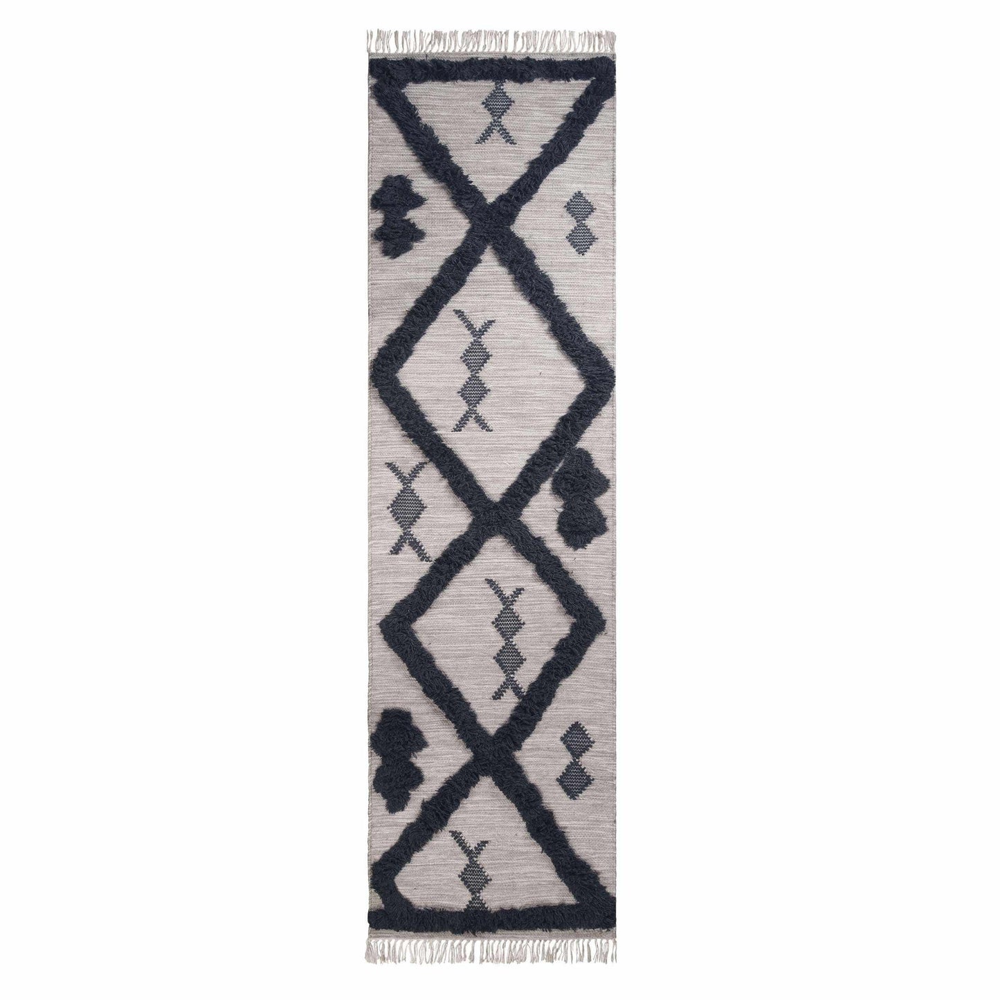 Southwestern Wool Abstract Line Geometric Fringe Area or Runner Rug