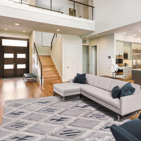 Superior Southwestern Wool Lattice Pattern Fringe Indoor Area or Runner Rug - Ivory