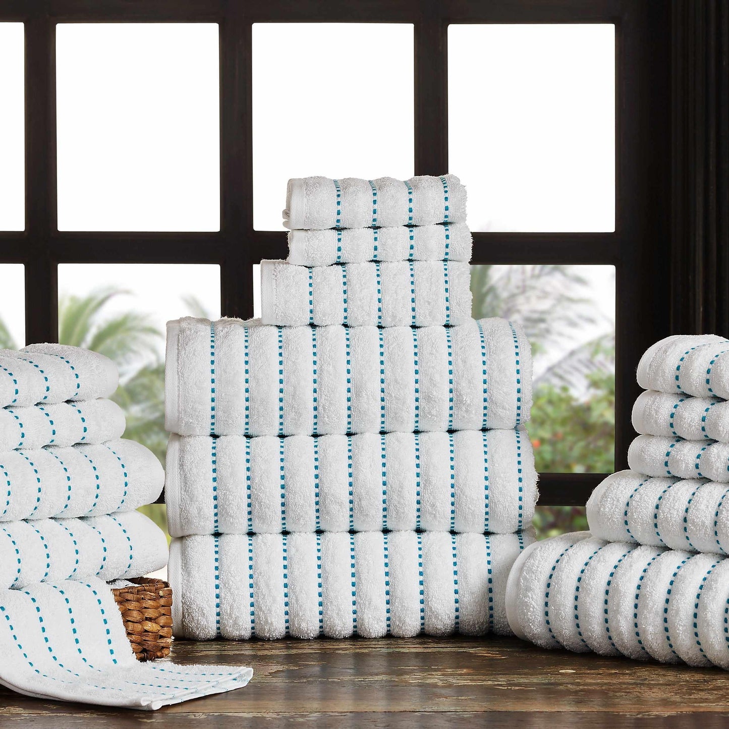 Traditional Organic Wave 650 GSM 16- Pieces Towel Set - Turquoise