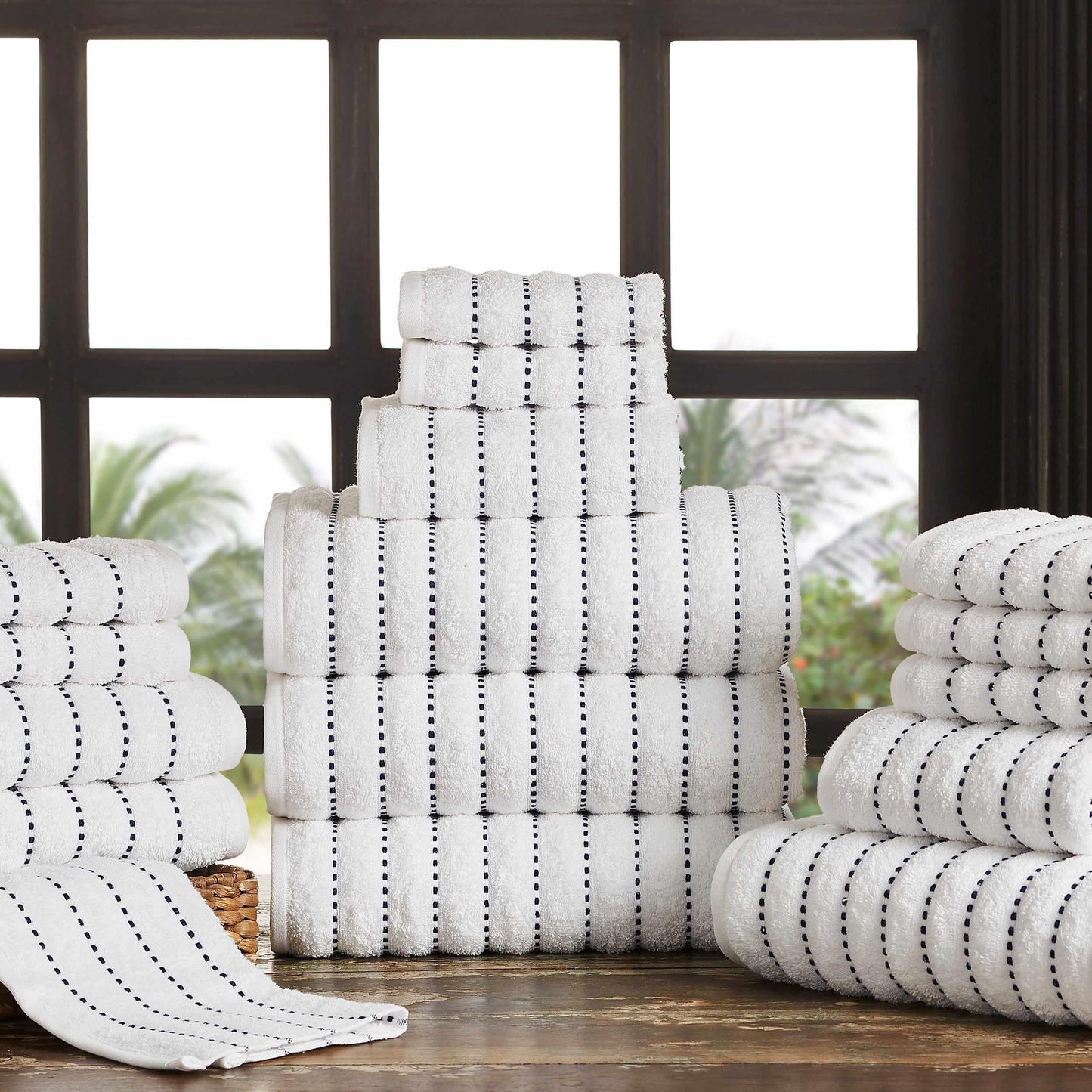 Traditional Organic Wave 650 GSM 16- Pieces Towel Set - Navy Blue